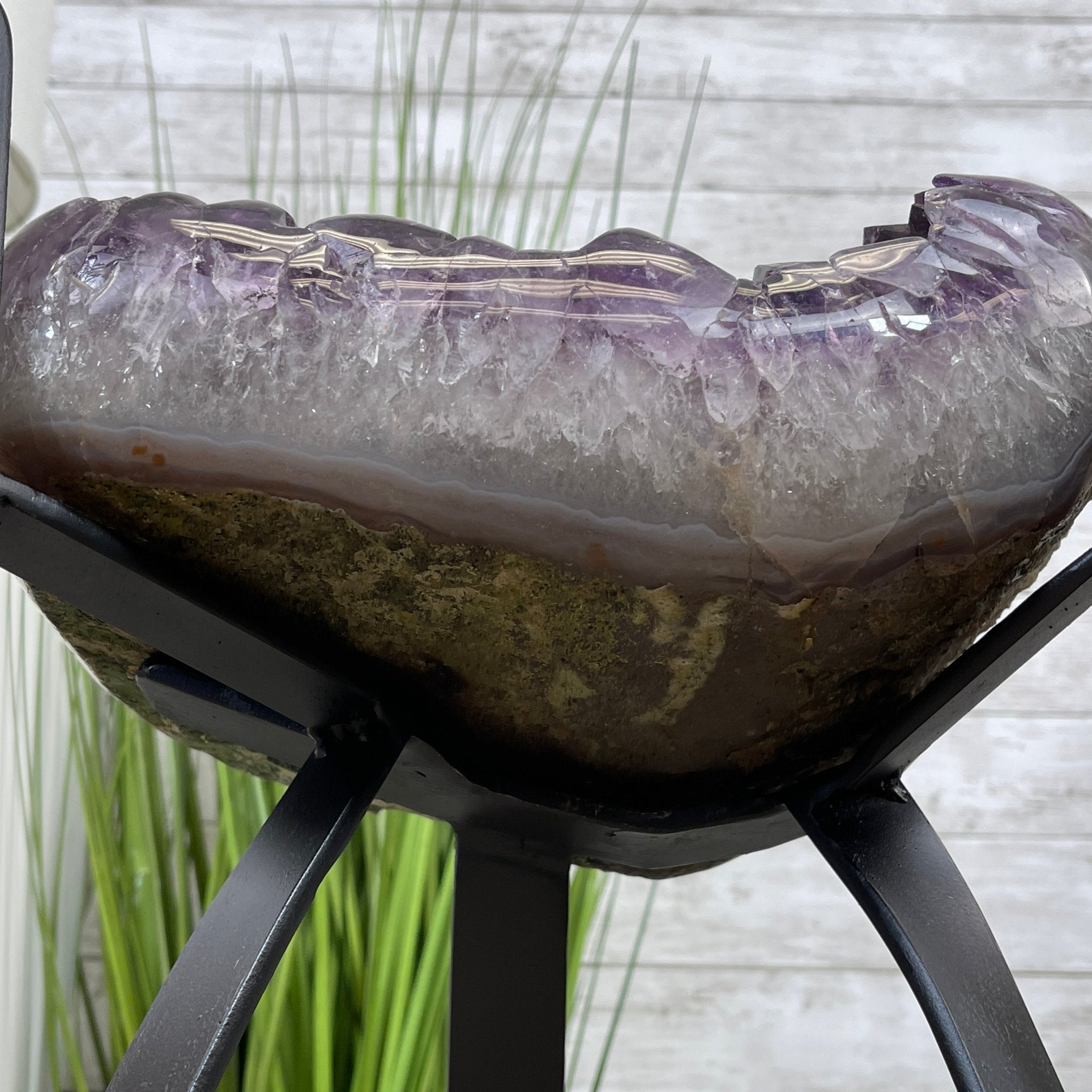 Extra Plus Brazilian Amethyst Geode Side Table, 35.7 lbs, 23.75" tall on a metal base #1384-0008 by Brazil Gems - Brazil GemsBrazil GemsExtra Plus Brazilian Amethyst Geode Side Table, 35.7 lbs, 23.75" tall on a metal base #1384-0008 by Brazil GemsTables: Side1384-0008