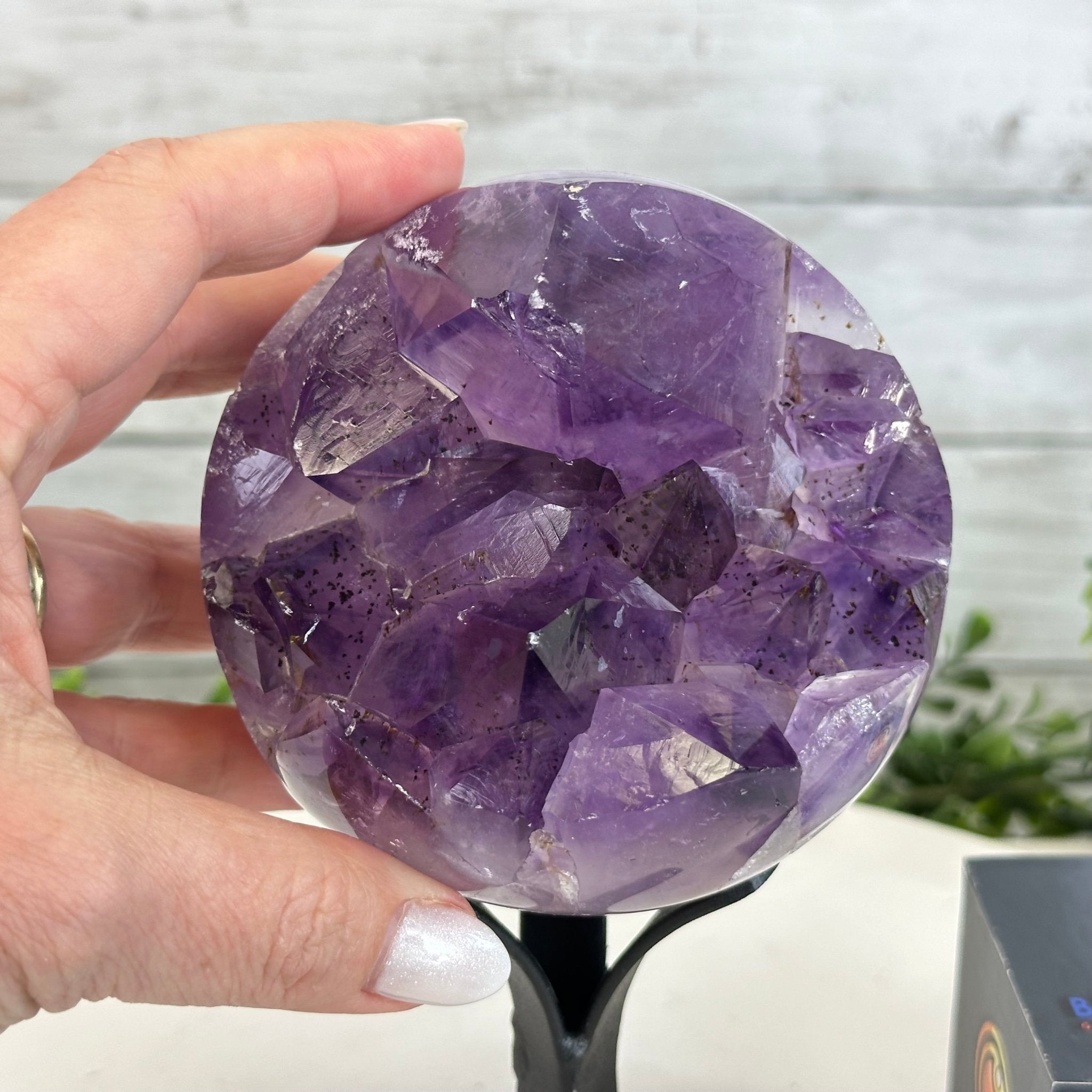 Extra Plus Druzy Amethyst Sphere on a Metal Stand, 2.3 lbs & 7.5" Tall #5630-0045 - Brazil GemsBrazil GemsExtra Plus Druzy Amethyst Sphere on a Metal Stand, 2.3 lbs & 7.5" Tall #5630-0045Spheres5630-0045