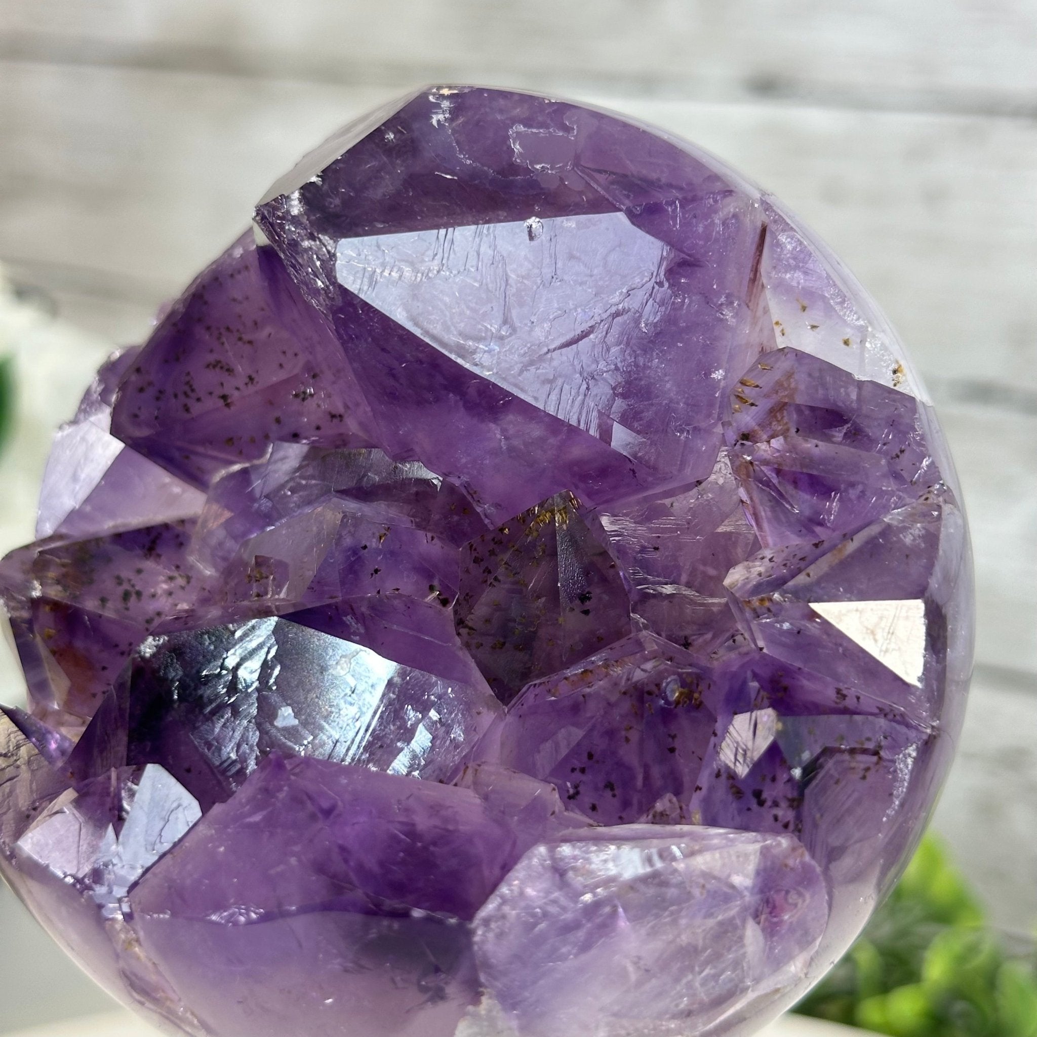 Extra Plus Druzy Amethyst Sphere on a Metal Stand, 2.3 lbs & 7.5" Tall #5630-0045 - Brazil GemsBrazil GemsExtra Plus Druzy Amethyst Sphere on a Metal Stand, 2.3 lbs & 7.5" Tall #5630-0045Spheres5630-0045