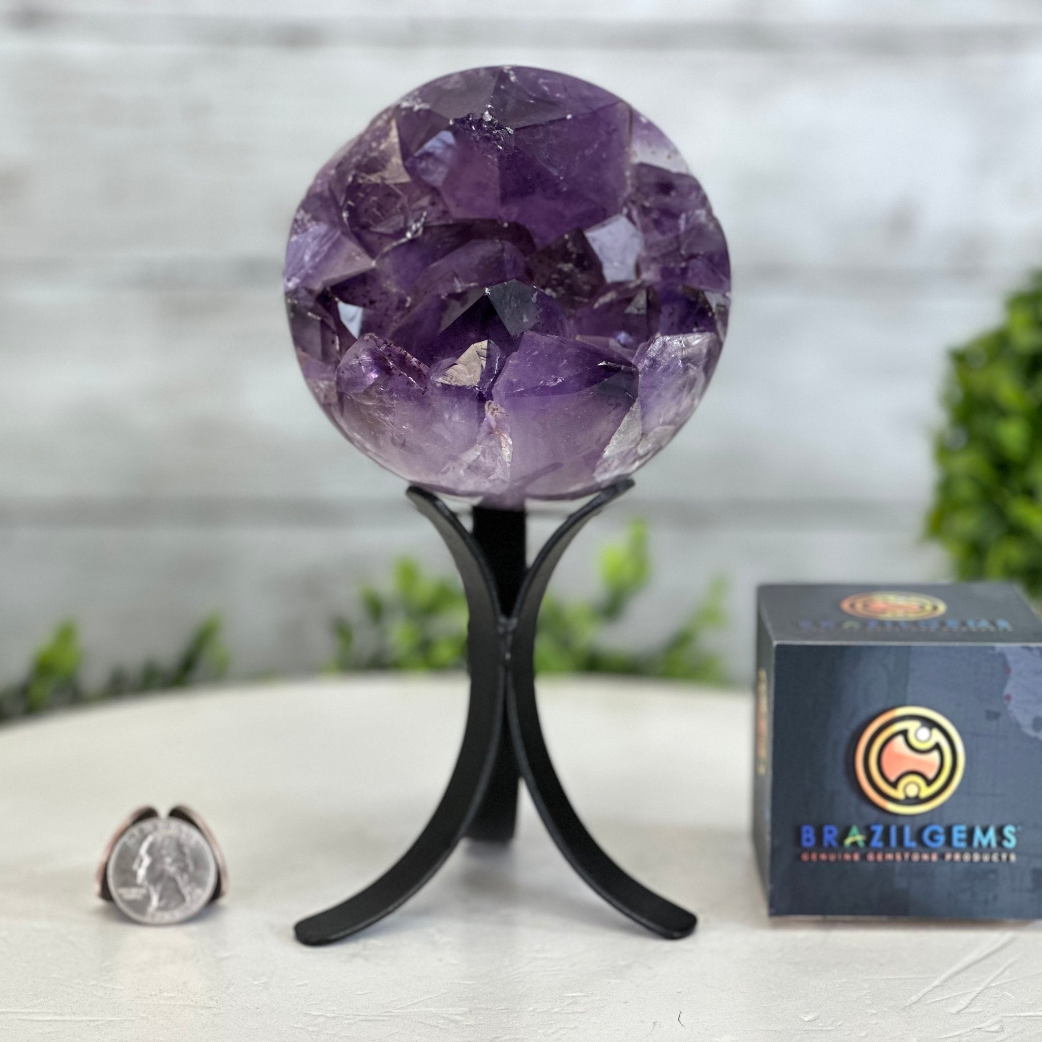 Extra Plus Druzy Amethyst Sphere on a Metal Stand, 2.3 lbs & 7.5" Tall #5630-0045 - Brazil GemsBrazil GemsExtra Plus Druzy Amethyst Sphere on a Metal Stand, 2.3 lbs & 7.5" Tall #5630-0045Spheres5630-0045