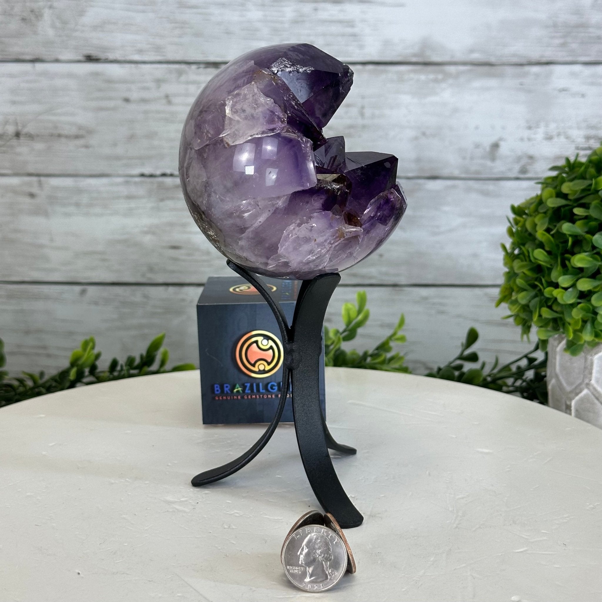 Extra Plus Druzy Amethyst Sphere on a Metal Stand, 2.3 lbs & 7.5" Tall #5630-0045 - Brazil GemsBrazil GemsExtra Plus Druzy Amethyst Sphere on a Metal Stand, 2.3 lbs & 7.5" Tall #5630-0045Spheres5630-0045