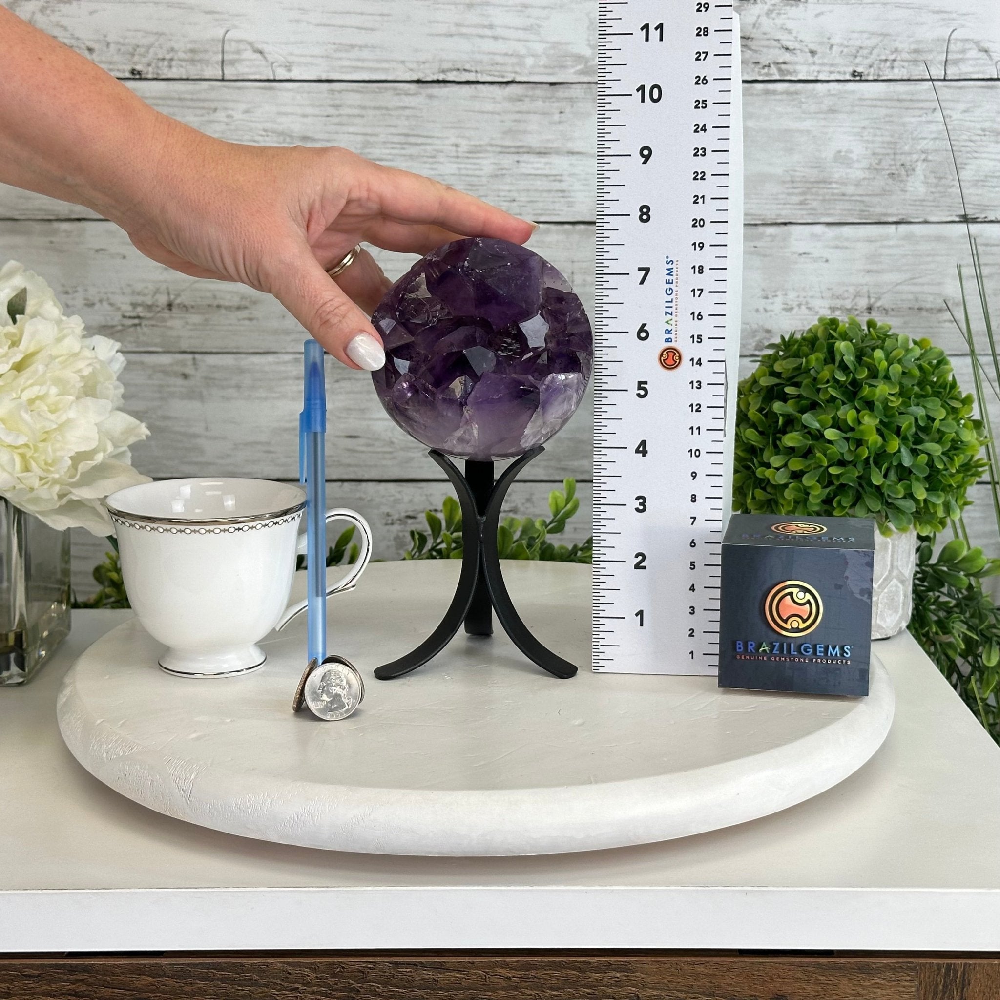 Extra Plus Druzy Amethyst Sphere on a Metal Stand, 2.3 lbs & 7.5" Tall #5630-0045 - Brazil GemsBrazil GemsExtra Plus Druzy Amethyst Sphere on a Metal Stand, 2.3 lbs & 7.5" Tall #5630-0045Spheres5630-0045