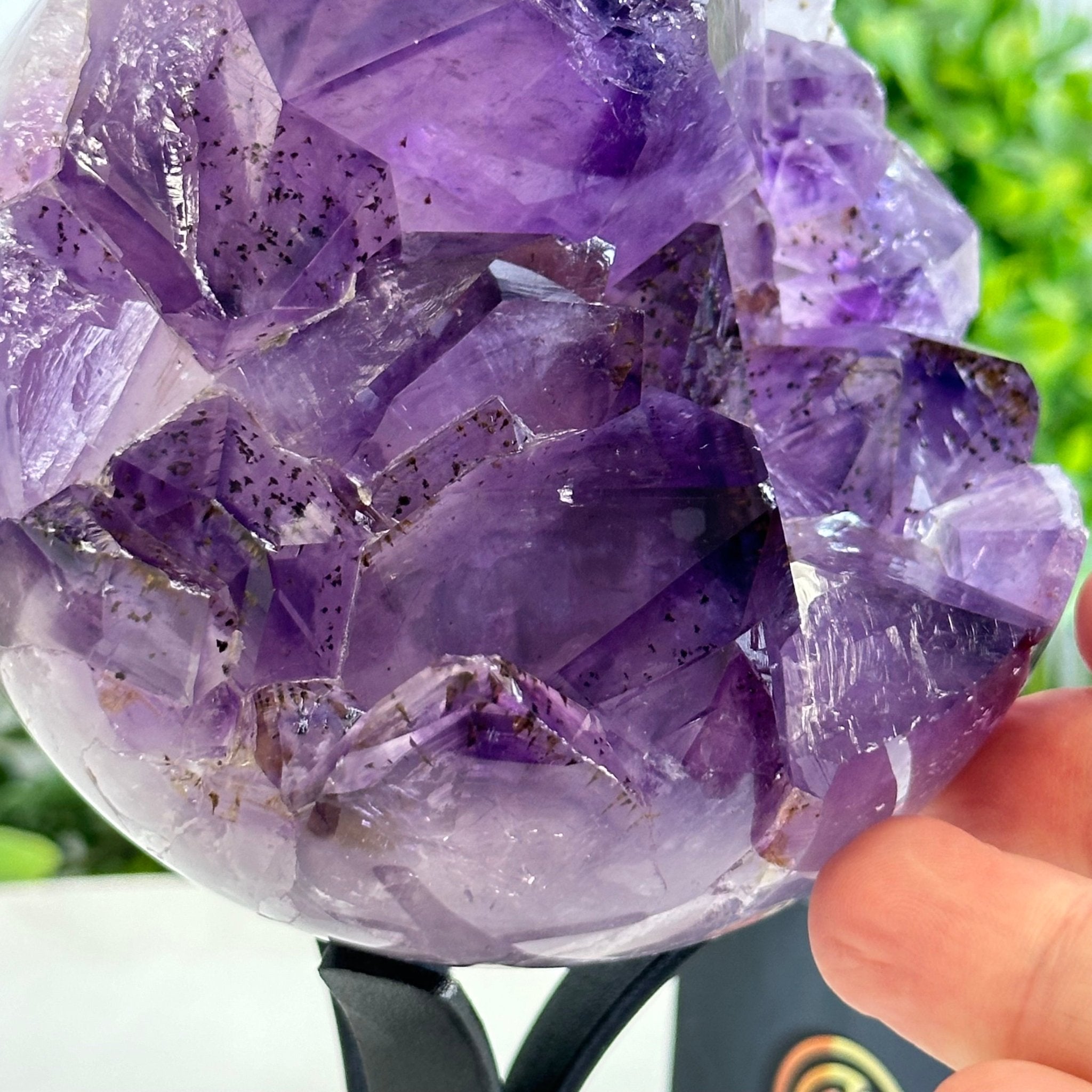 Extra Plus Druzy Amethyst Sphere on a Metal Stand, 2.3 lbs & 7.5" Tall #5630-0045 - Brazil GemsBrazil GemsExtra Plus Druzy Amethyst Sphere on a Metal Stand, 2.3 lbs & 7.5" Tall #5630-0045Spheres5630-0045