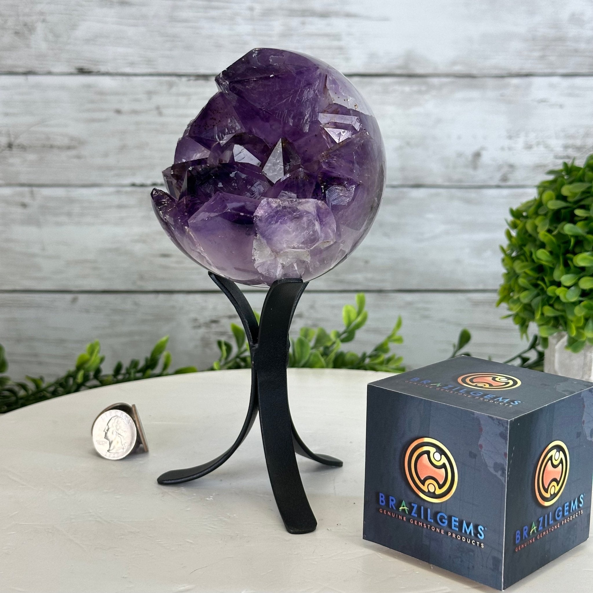 Extra Plus Druzy Amethyst Sphere on a Metal Stand, 2.3 lbs & 7.5" Tall #5630-0045 - Brazil GemsBrazil GemsExtra Plus Druzy Amethyst Sphere on a Metal Stand, 2.3 lbs & 7.5" Tall #5630-0045Spheres5630-0045