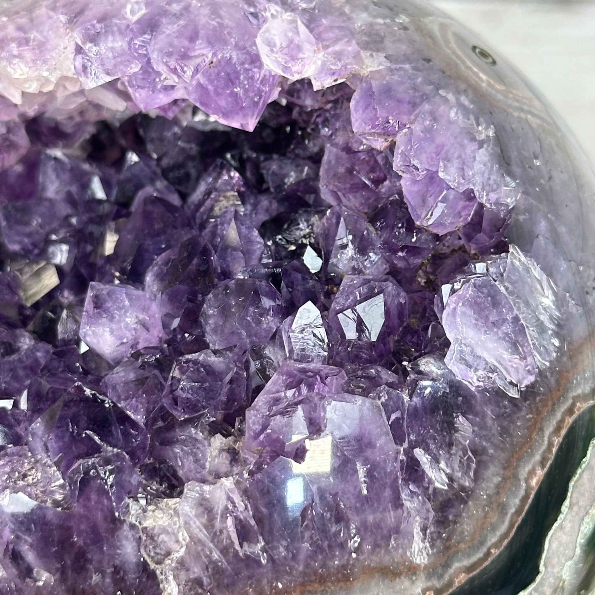 Extra Plus Druzy Amethyst Sphere on a Metal Stand, 4.3 lbs & 9.1" Tall #5630-0064 - Brazil GemsBrazil GemsExtra Plus Druzy Amethyst Sphere on a Metal Stand, 4.3 lbs & 9.1" Tall #5630-0064Spheres5630-0064