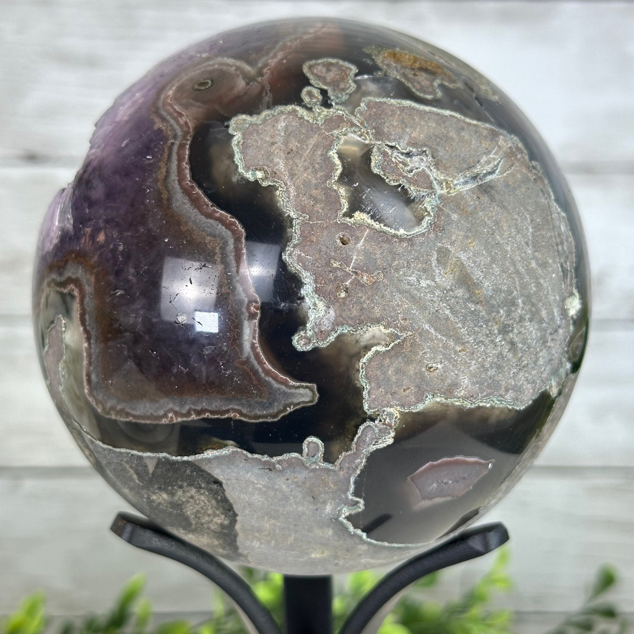 Extra Plus Druzy Amethyst Sphere on a Metal Stand, 4.3 lbs & 9.1" Tall #5630-0064 - Brazil GemsBrazil GemsExtra Plus Druzy Amethyst Sphere on a Metal Stand, 4.3 lbs & 9.1" Tall #5630-0064Spheres5630-0064