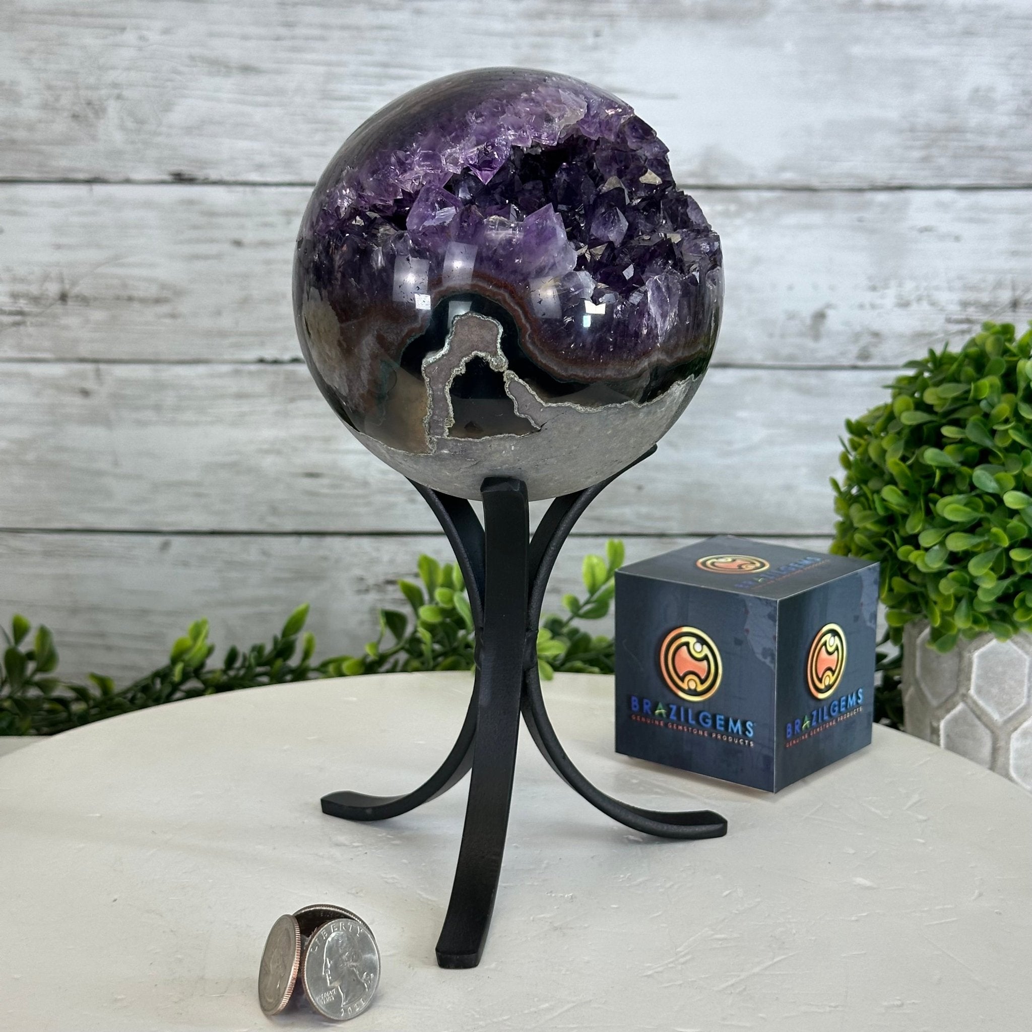 Extra Plus Druzy Amethyst Sphere on a Metal Stand, 4.3 lbs & 9.1" Tall #5630-0064 - Brazil GemsBrazil GemsExtra Plus Druzy Amethyst Sphere on a Metal Stand, 4.3 lbs & 9.1" Tall #5630-0064Spheres5630-0064