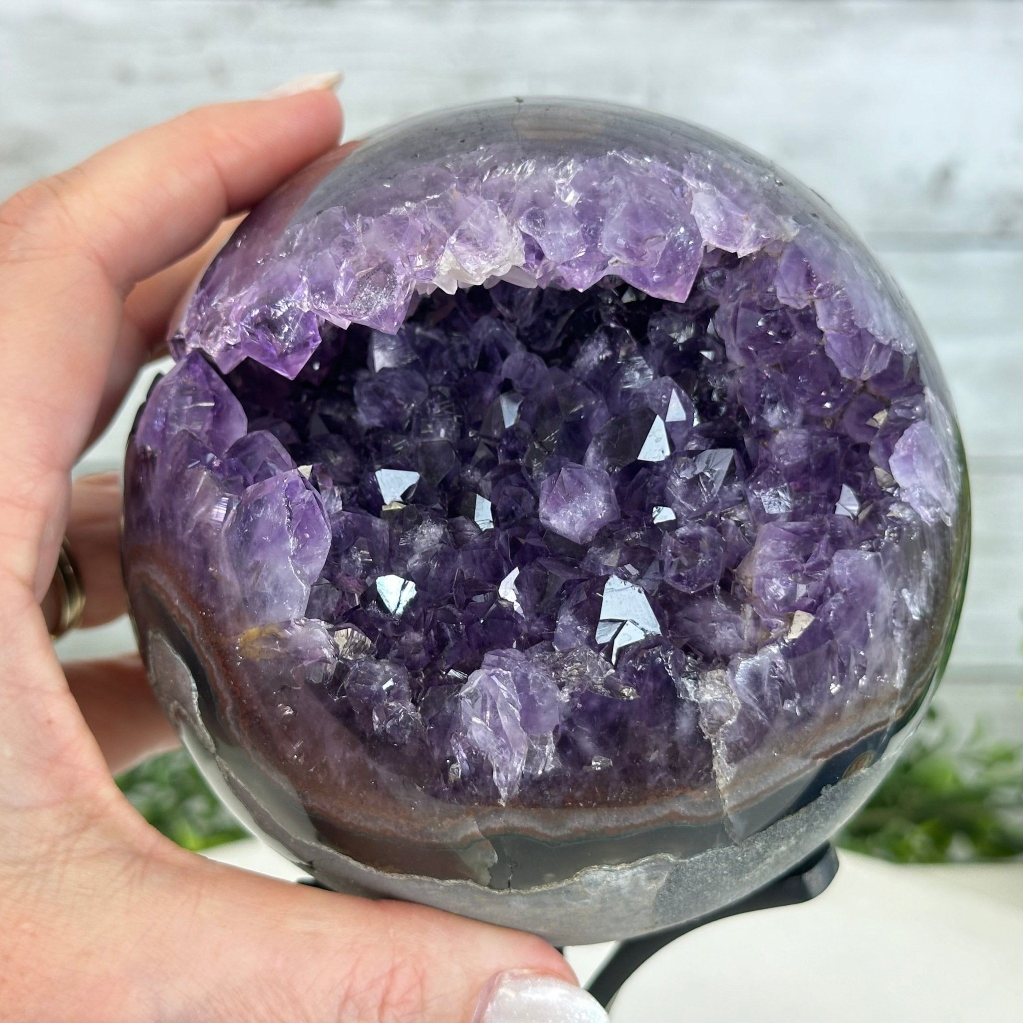 Extra Plus Druzy Amethyst Sphere on a Metal Stand, 4.3 lbs & 9.1" Tall #5630-0064 - Brazil GemsBrazil GemsExtra Plus Druzy Amethyst Sphere on a Metal Stand, 4.3 lbs & 9.1" Tall #5630-0064Spheres5630-0064