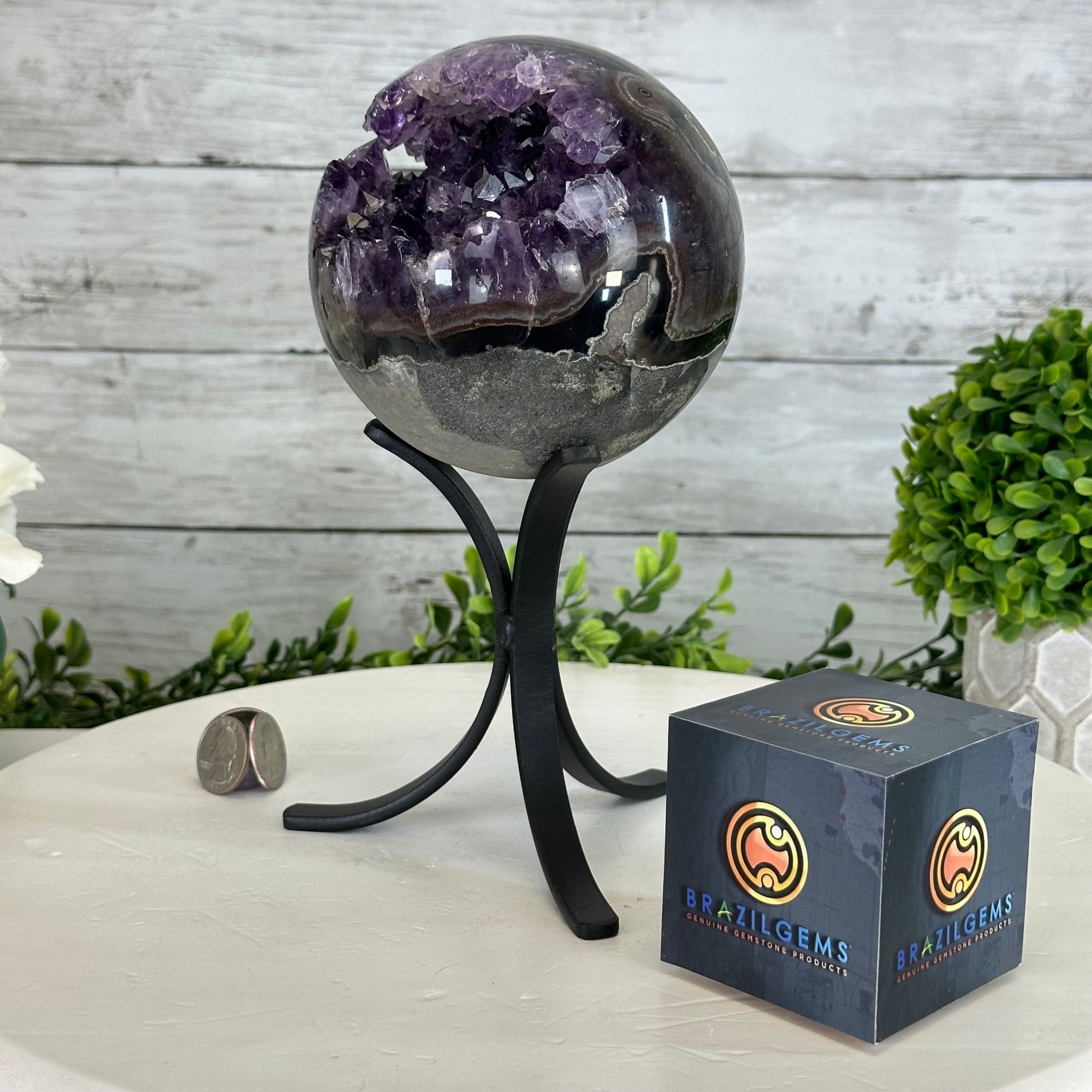Extra Plus Druzy Amethyst Sphere on a Metal Stand, 4.3 lbs & 9.1" Tall #5630-0064 - Brazil GemsBrazil GemsExtra Plus Druzy Amethyst Sphere on a Metal Stand, 4.3 lbs & 9.1" Tall #5630-0064Spheres5630-0064