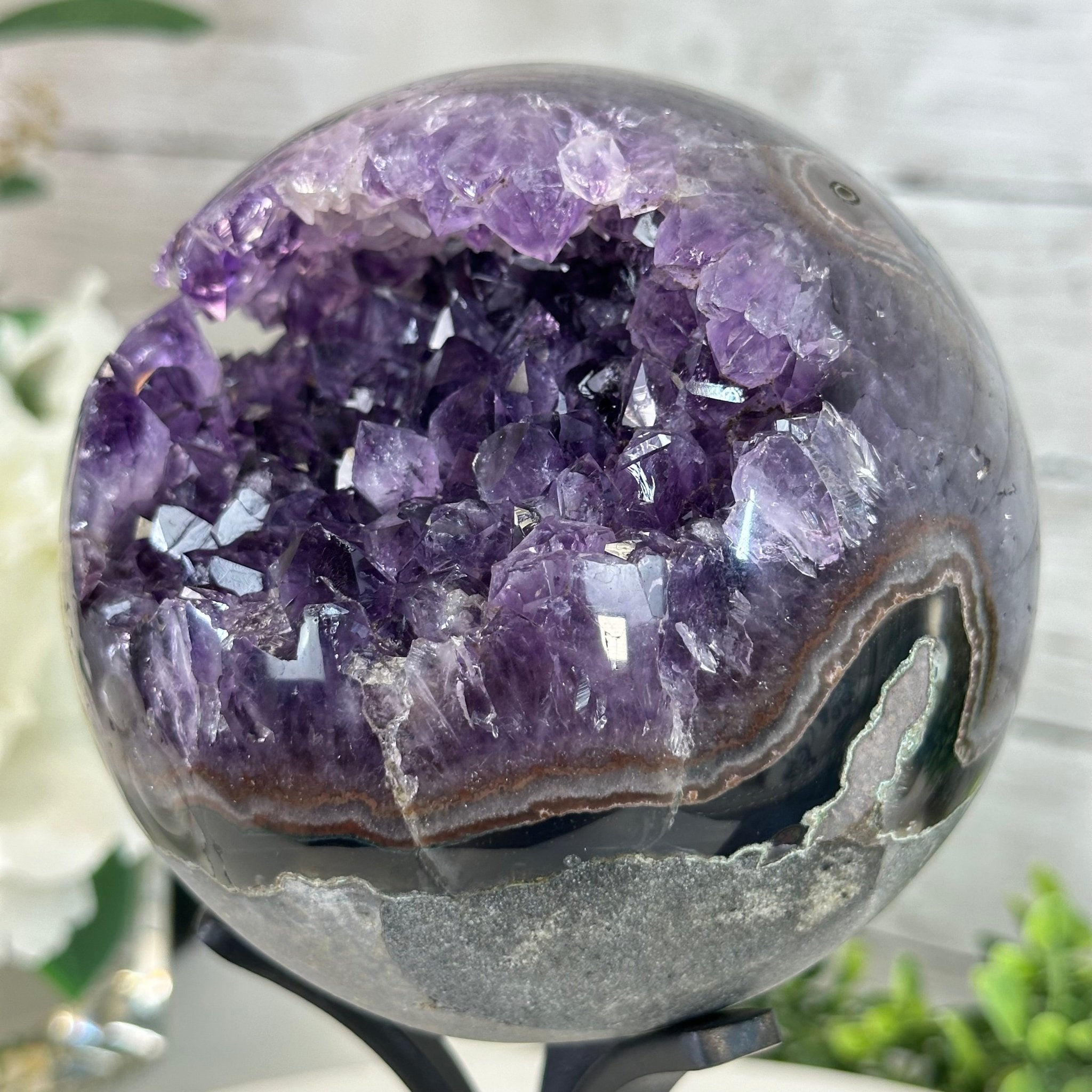 Extra Plus Druzy Amethyst Sphere on a Metal Stand, 4.3 lbs & 9.1" Tall #5630-0064 - Brazil GemsBrazil GemsExtra Plus Druzy Amethyst Sphere on a Metal Stand, 4.3 lbs & 9.1" Tall #5630-0064Spheres5630-0064