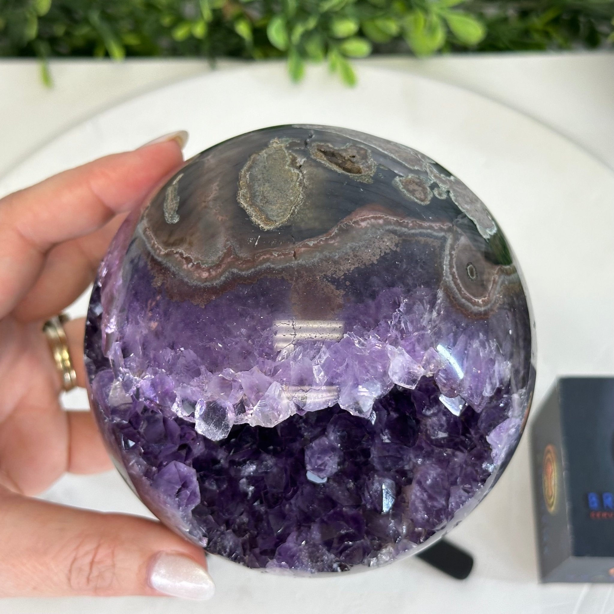 Extra Plus Druzy Amethyst Sphere on a Metal Stand, 4.3 lbs & 9.1" Tall #5630-0064 - Brazil GemsBrazil GemsExtra Plus Druzy Amethyst Sphere on a Metal Stand, 4.3 lbs & 9.1" Tall #5630-0064Spheres5630-0064