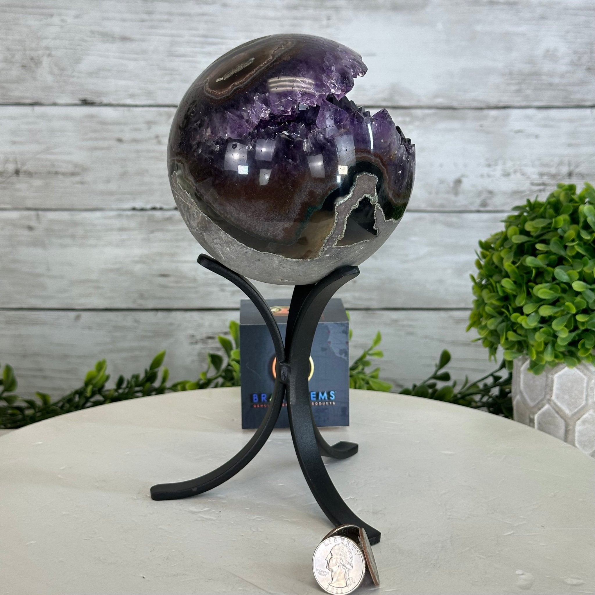 Extra Plus Druzy Amethyst Sphere on a Metal Stand, 4.3 lbs & 9.1" Tall #5630-0064 - Brazil GemsBrazil GemsExtra Plus Druzy Amethyst Sphere on a Metal Stand, 4.3 lbs & 9.1" Tall #5630-0064Spheres5630-0064