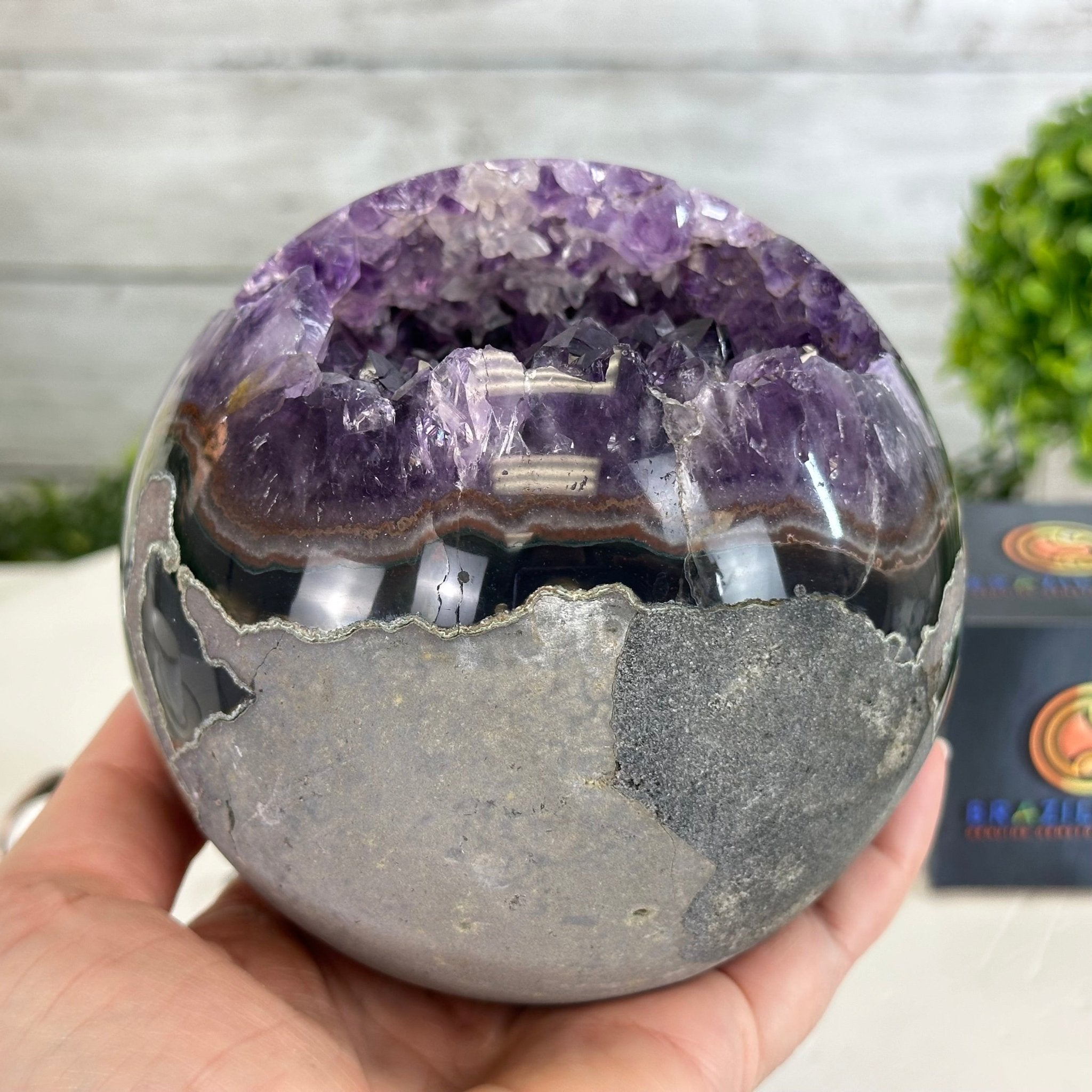 Extra Plus Druzy Amethyst Sphere on a Metal Stand, 4.3 lbs & 9.1" Tall #5630-0064 - Brazil GemsBrazil GemsExtra Plus Druzy Amethyst Sphere on a Metal Stand, 4.3 lbs & 9.1" Tall #5630-0064Spheres5630-0064