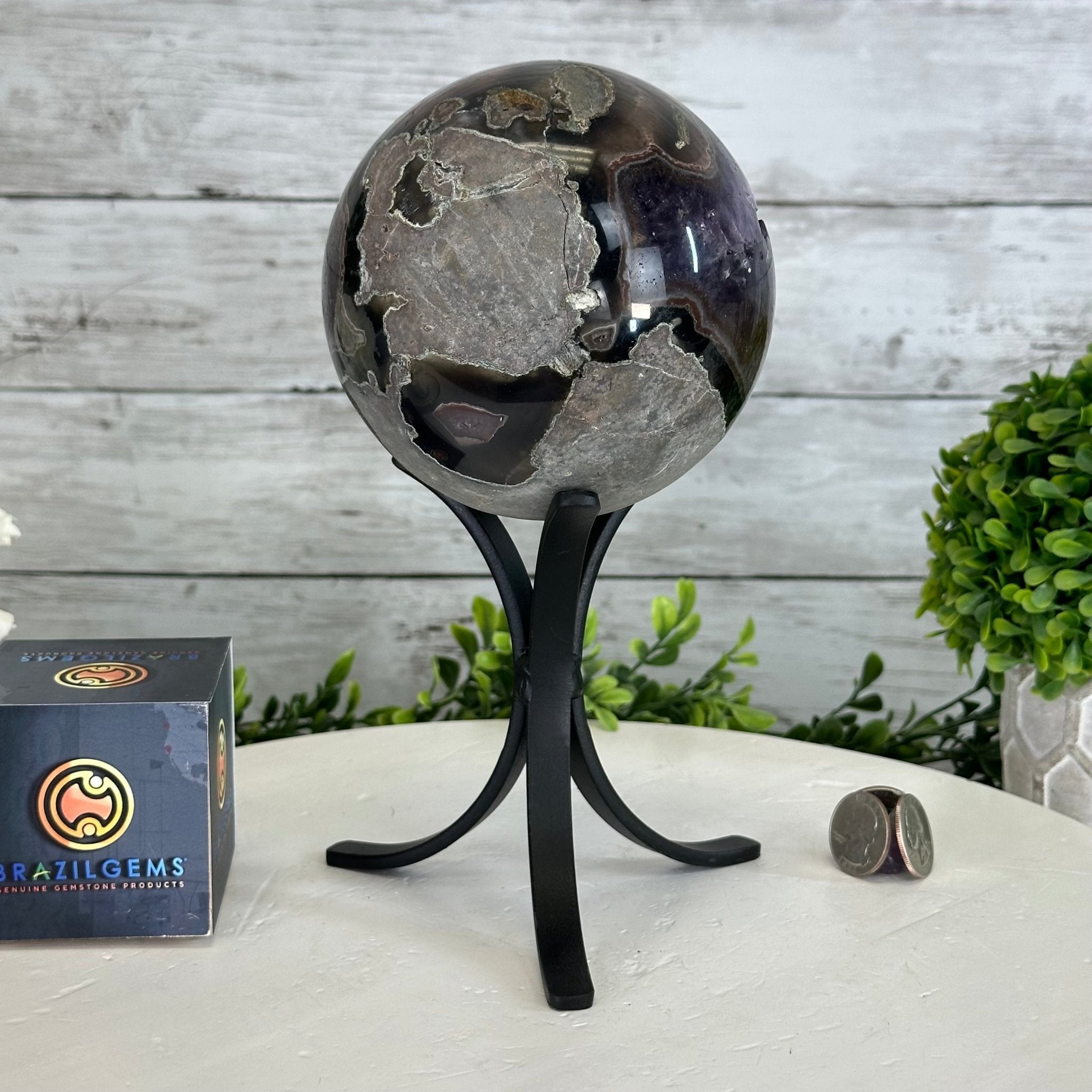 Extra Plus Druzy Amethyst Sphere on a Metal Stand, 4.3 lbs & 9.1" Tall #5630-0064 - Brazil GemsBrazil GemsExtra Plus Druzy Amethyst Sphere on a Metal Stand, 4.3 lbs & 9.1" Tall #5630-0064Spheres5630-0064