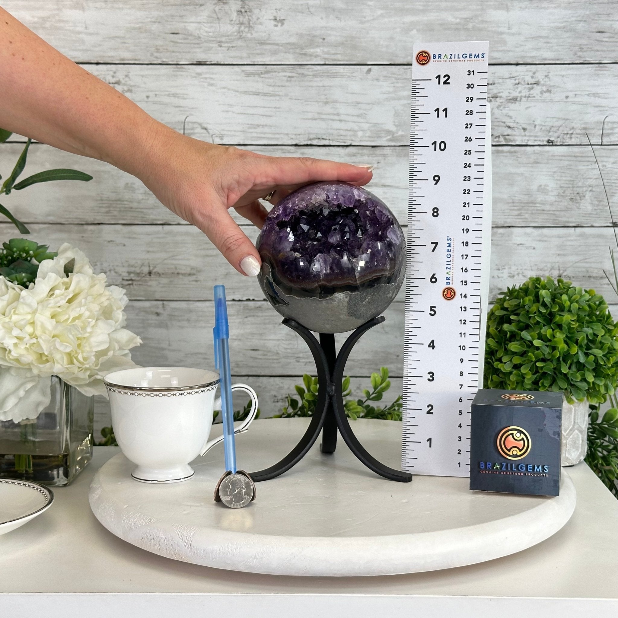 Extra Plus Druzy Amethyst Sphere on a Metal Stand, 4.3 lbs & 9.1" Tall #5630-0064 - Brazil GemsBrazil GemsExtra Plus Druzy Amethyst Sphere on a Metal Stand, 4.3 lbs & 9.1" Tall #5630-0064Spheres5630-0064