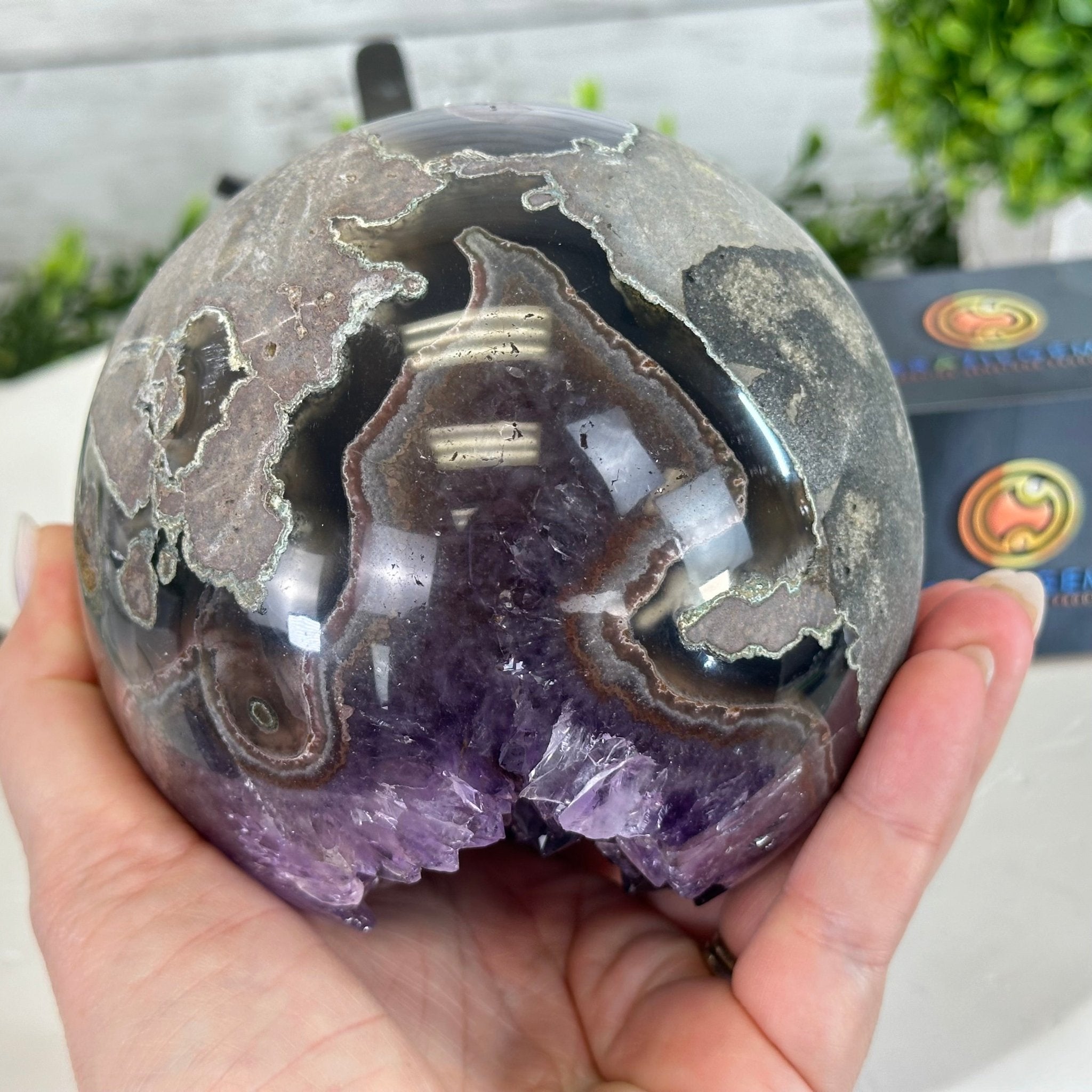 Extra Plus Druzy Amethyst Sphere on a Metal Stand, 4.3 lbs & 9.1" Tall #5630-0064 - Brazil GemsBrazil GemsExtra Plus Druzy Amethyst Sphere on a Metal Stand, 4.3 lbs & 9.1" Tall #5630-0064Spheres5630-0064