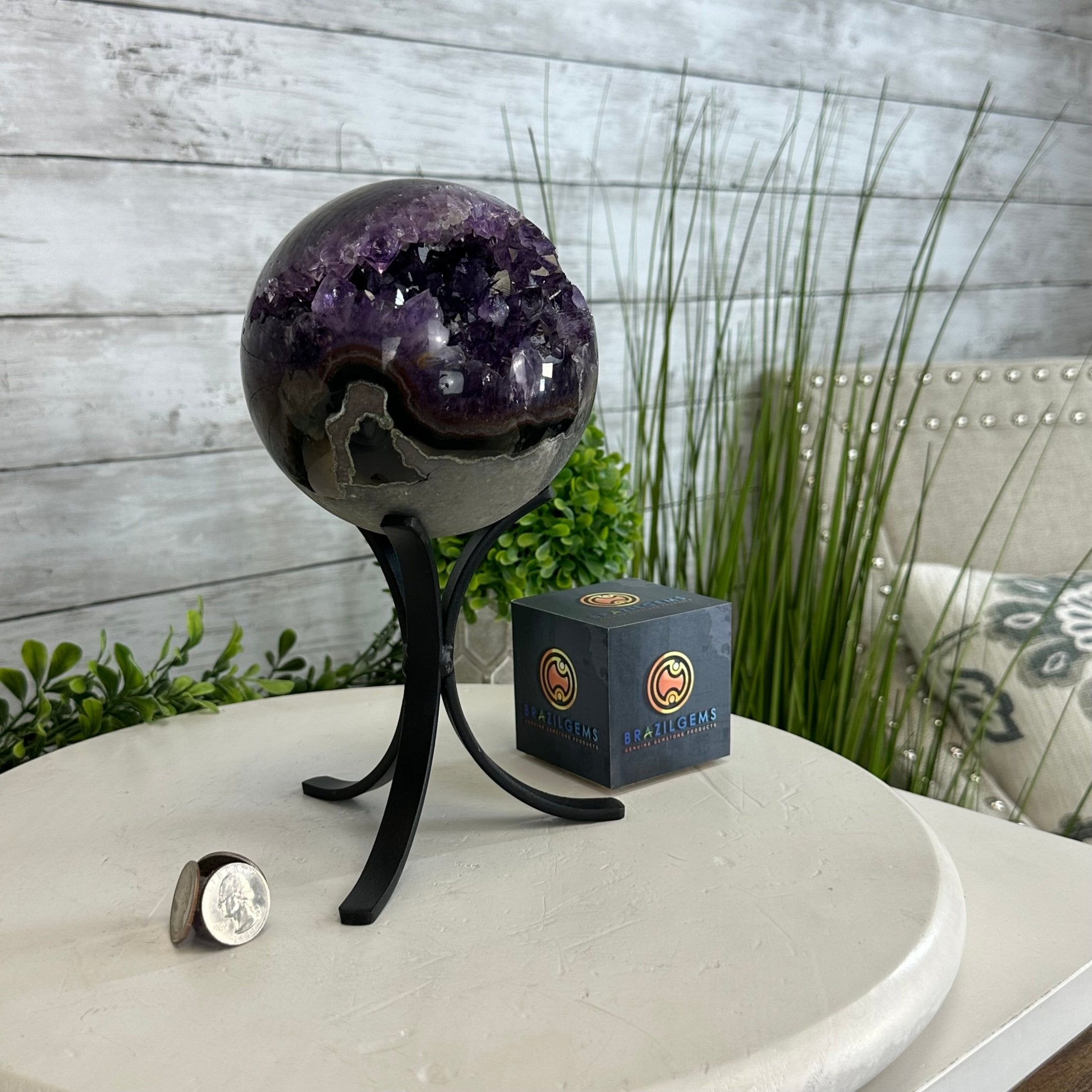 Extra Plus Druzy Amethyst Sphere on a Metal Stand, 4.3 lbs & 9.1" Tall #5630-0064 - Brazil GemsBrazil GemsExtra Plus Druzy Amethyst Sphere on a Metal Stand, 4.3 lbs & 9.1" Tall #5630-0064Spheres5630-0064