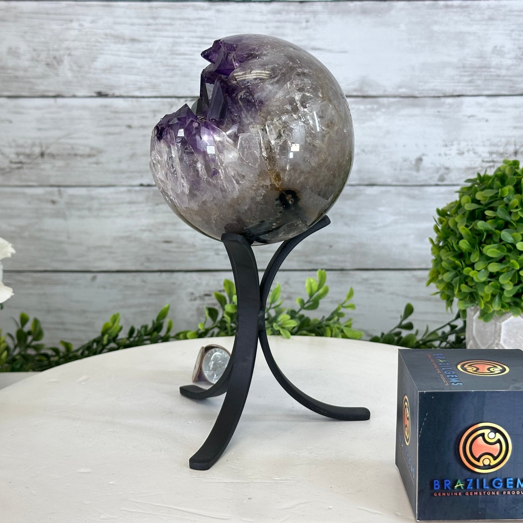 Extra Plus Druzy Amethyst Sphere on a Metal Stand, 4.4 lbs & 9" Tall #5630-0065 - Brazil GemsBrazil GemsExtra Plus Druzy Amethyst Sphere on a Metal Stand, 4.4 lbs & 9" Tall #5630-0065Spheres5630-0065