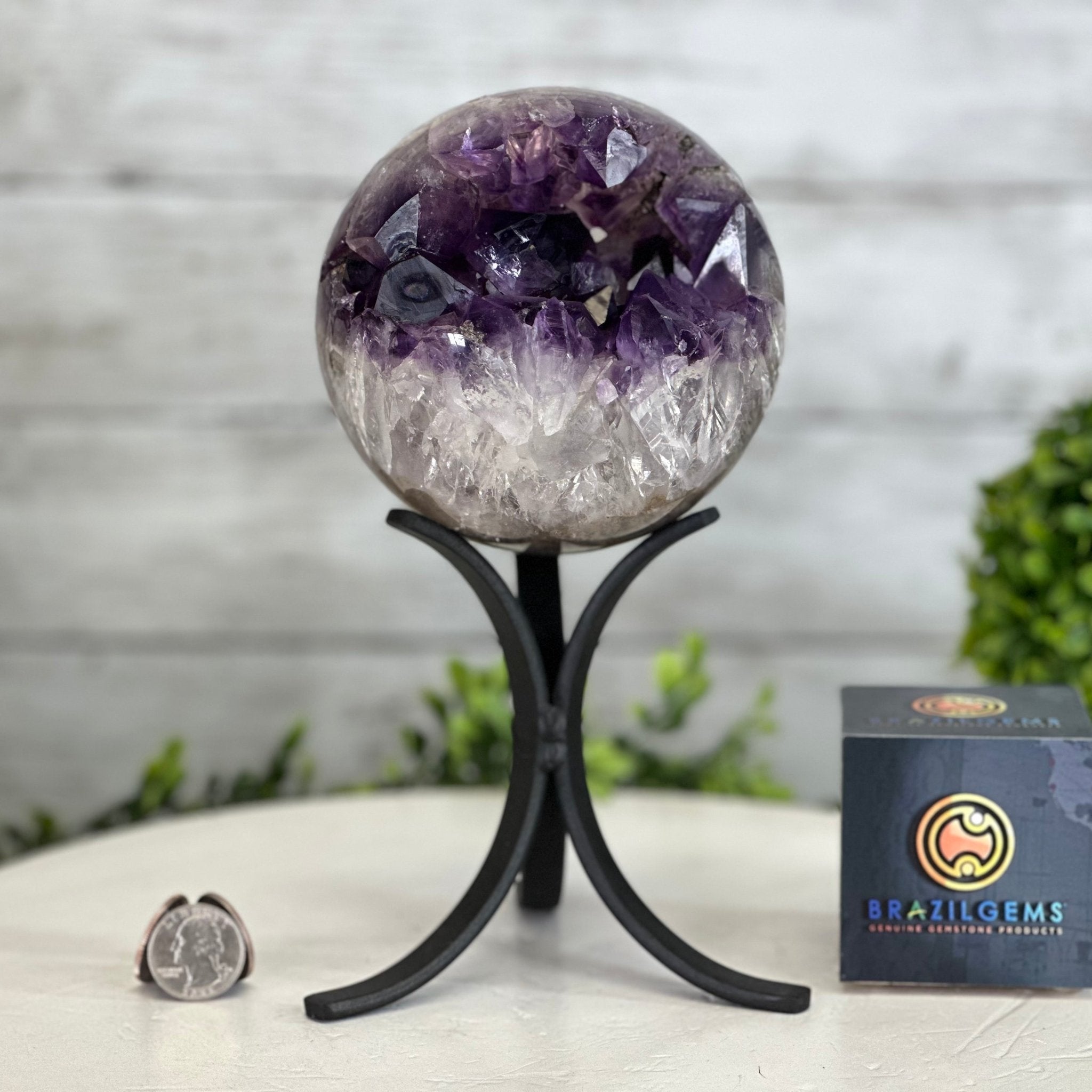 Extra Plus Druzy Amethyst Sphere on a Metal Stand, 4.4 lbs & 9" Tall #5630-0065 - Brazil GemsBrazil GemsExtra Plus Druzy Amethyst Sphere on a Metal Stand, 4.4 lbs & 9" Tall #5630-0065Spheres5630-0065