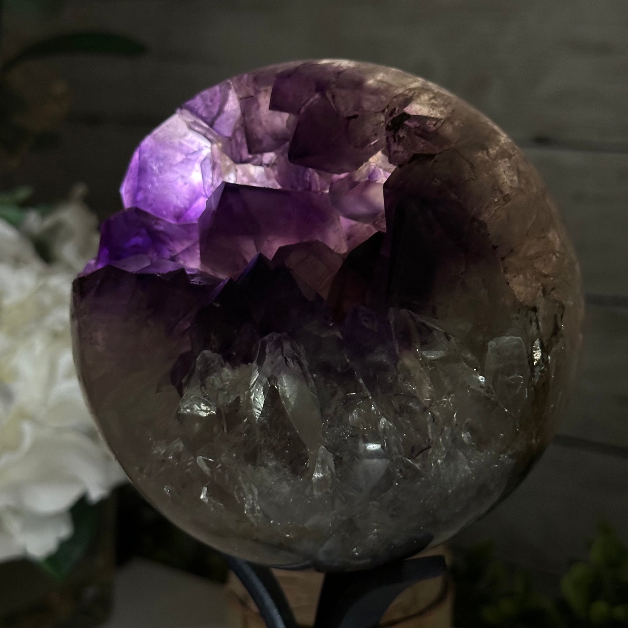 Extra Plus Druzy Amethyst Sphere on a Metal Stand, 4.4 lbs & 9" Tall #5630-0065 - Brazil GemsBrazil GemsExtra Plus Druzy Amethyst Sphere on a Metal Stand, 4.4 lbs & 9" Tall #5630-0065Spheres5630-0065