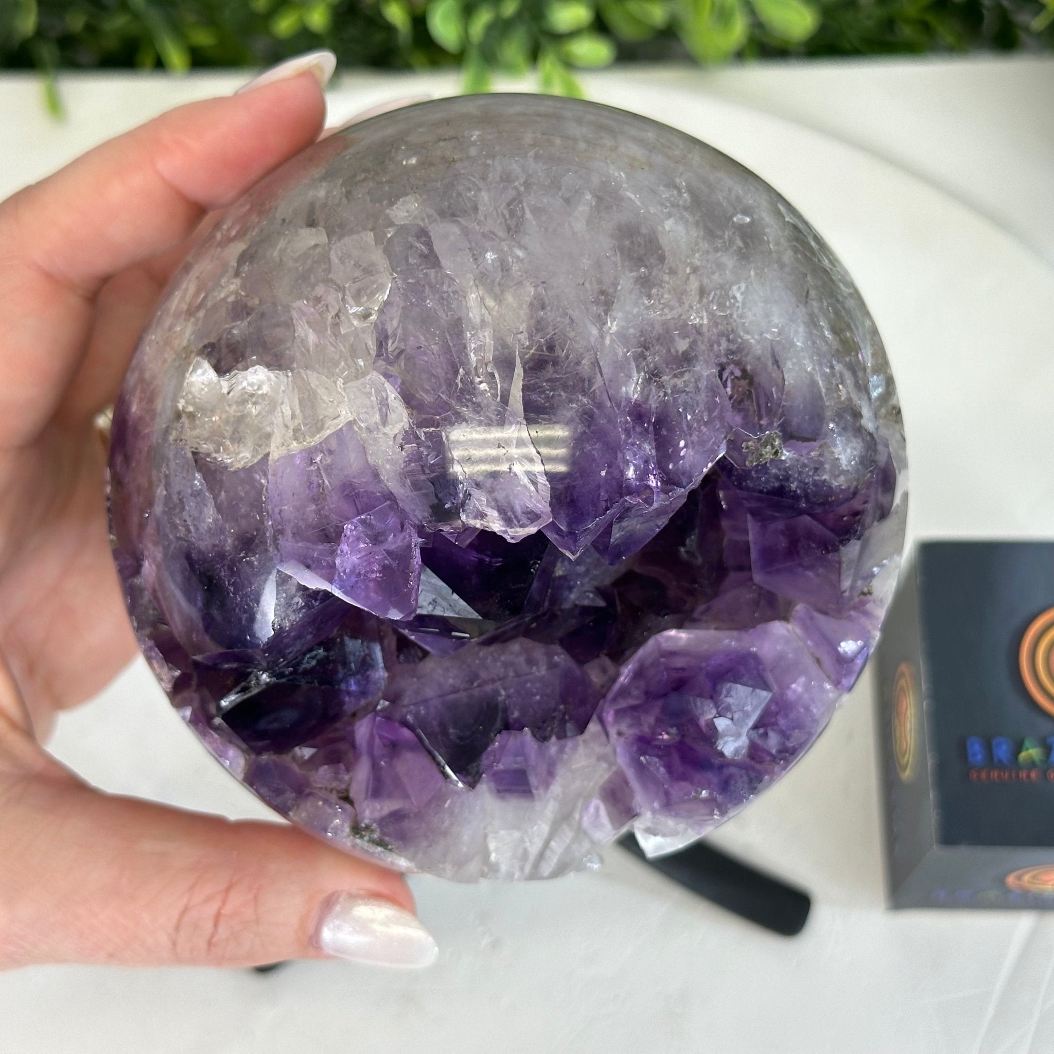 Extra Plus Druzy Amethyst Sphere on a Metal Stand, 4.4 lbs & 9" Tall #5630-0065 - Brazil GemsBrazil GemsExtra Plus Druzy Amethyst Sphere on a Metal Stand, 4.4 lbs & 9" Tall #5630-0065Spheres5630-0065