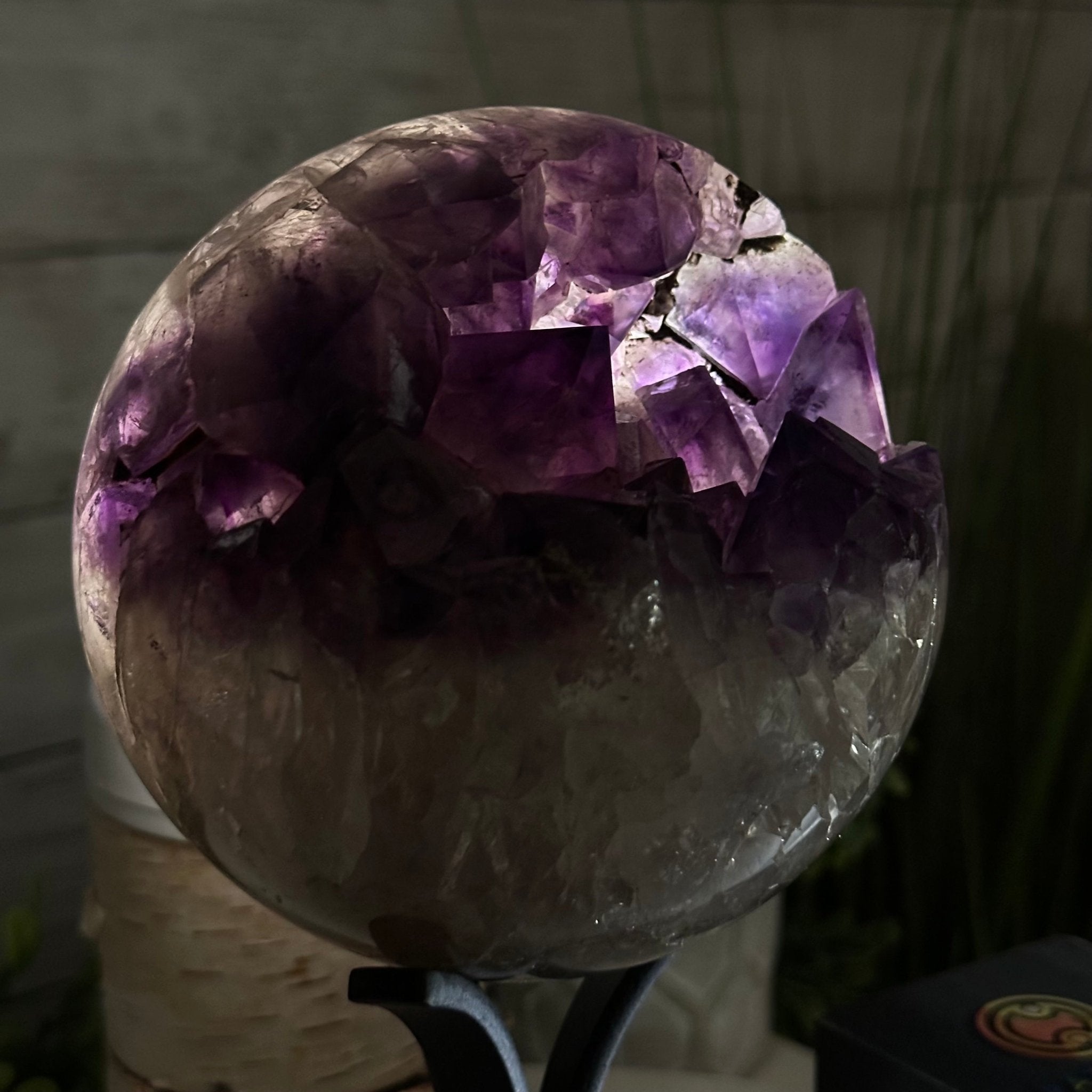 Extra Plus Druzy Amethyst Sphere on a Metal Stand, 4.4 lbs & 9" Tall #5630-0065 - Brazil GemsBrazil GemsExtra Plus Druzy Amethyst Sphere on a Metal Stand, 4.4 lbs & 9" Tall #5630-0065Spheres5630-0065