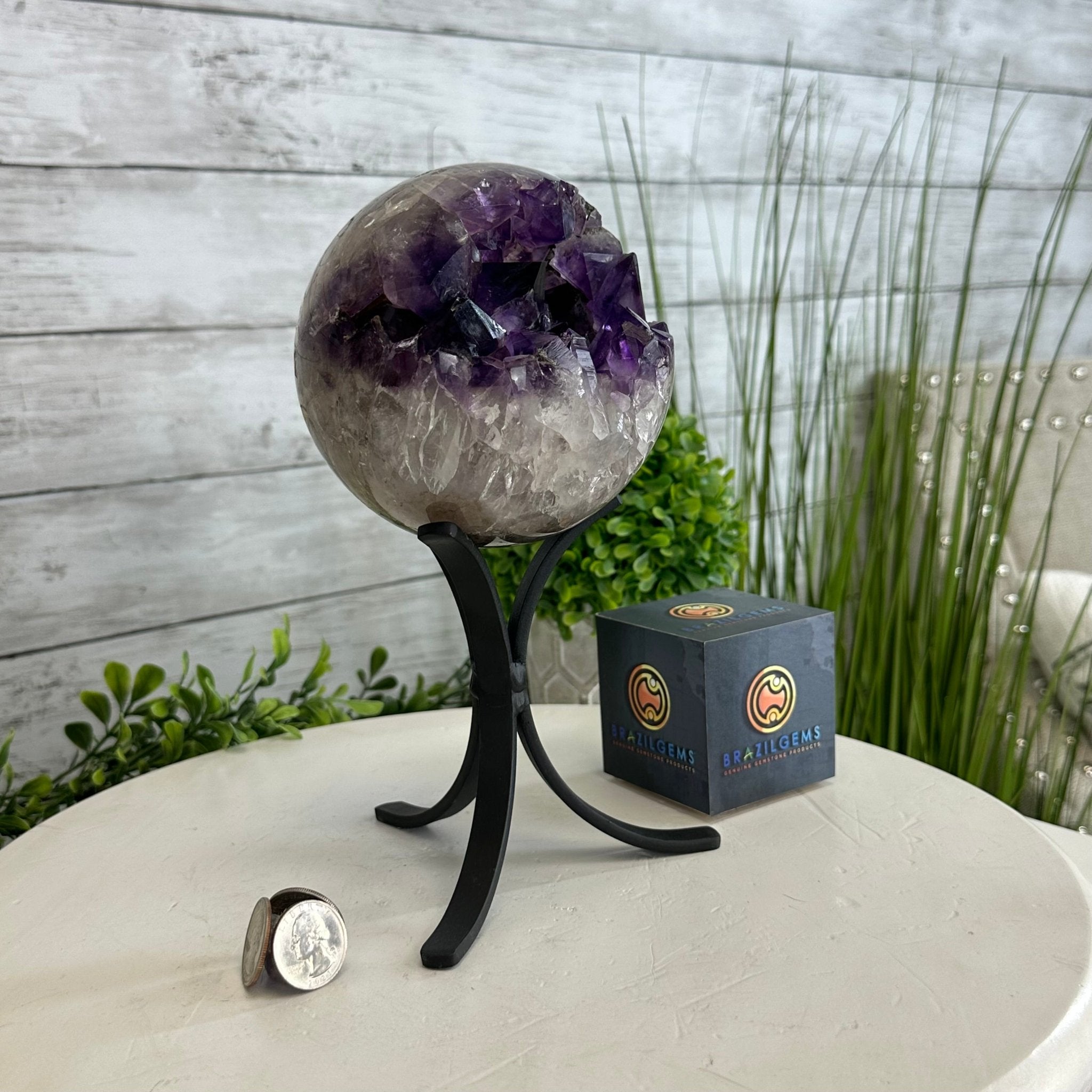 Extra Plus Druzy Amethyst Sphere on a Metal Stand, 4.4 lbs & 9" Tall #5630-0065 - Brazil GemsBrazil GemsExtra Plus Druzy Amethyst Sphere on a Metal Stand, 4.4 lbs & 9" Tall #5630-0065Spheres5630-0065