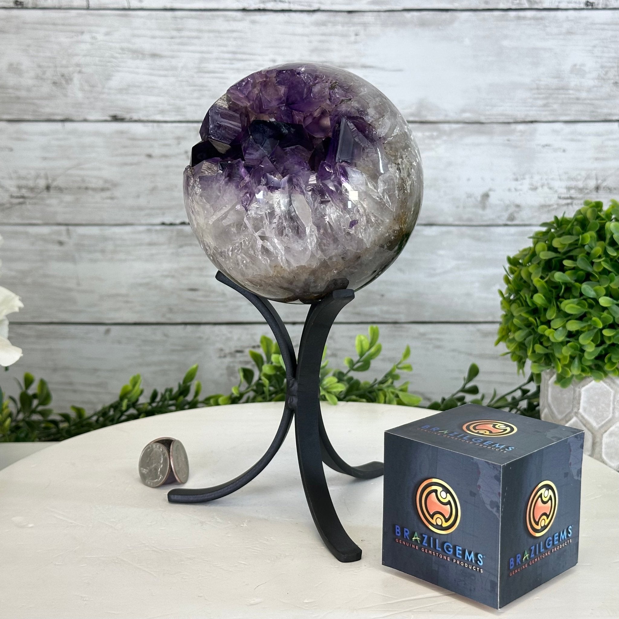 Extra Plus Druzy Amethyst Sphere on a Metal Stand, 4.4 lbs & 9" Tall #5630-0065 - Brazil GemsBrazil GemsExtra Plus Druzy Amethyst Sphere on a Metal Stand, 4.4 lbs & 9" Tall #5630-0065Spheres5630-0065