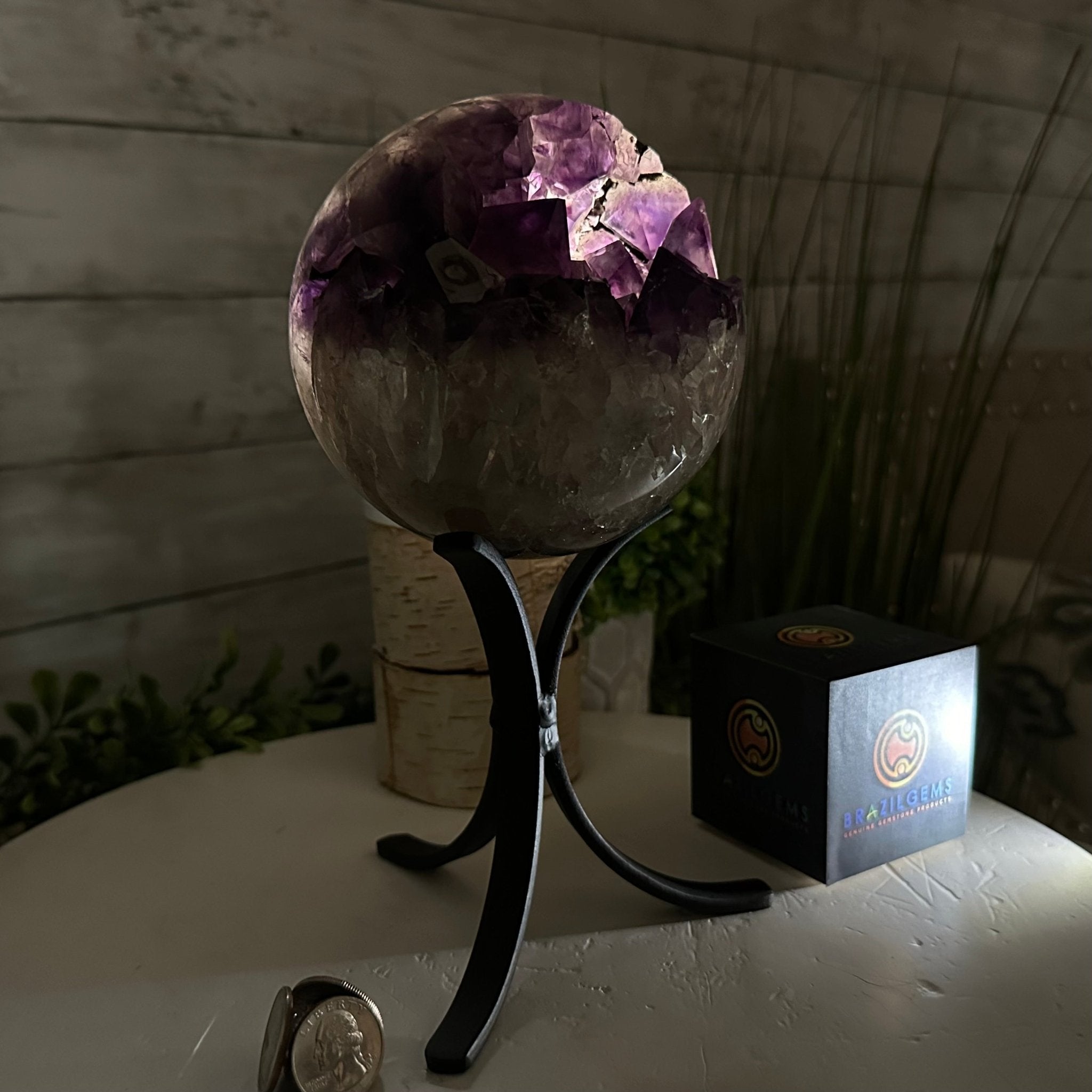 Extra Plus Druzy Amethyst Sphere on a Metal Stand, 4.4 lbs & 9" Tall #5630-0065 - Brazil GemsBrazil GemsExtra Plus Druzy Amethyst Sphere on a Metal Stand, 4.4 lbs & 9" Tall #5630-0065Spheres5630-0065