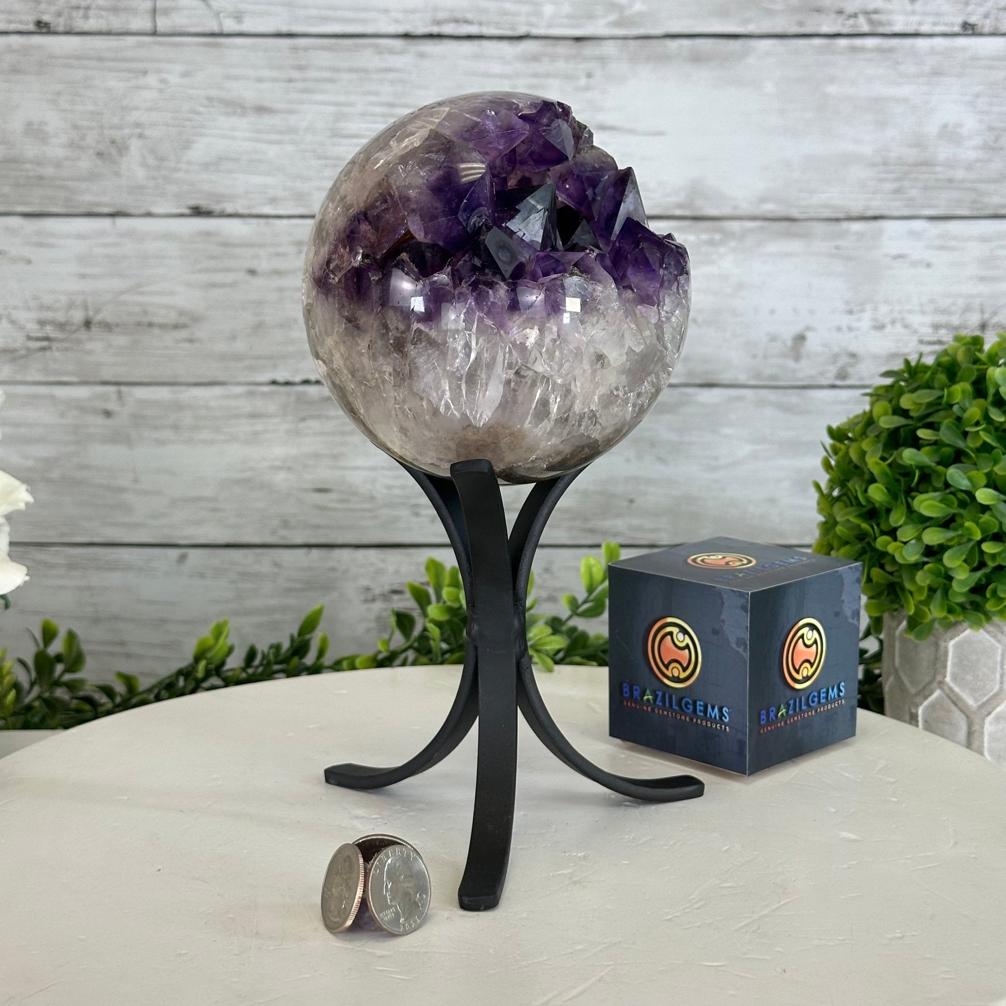 Extra Plus Druzy Amethyst Sphere on a Metal Stand, 4.4 lbs & 9" Tall #5630-0065 - Brazil GemsBrazil GemsExtra Plus Druzy Amethyst Sphere on a Metal Stand, 4.4 lbs & 9" Tall #5630-0065Spheres5630-0065
