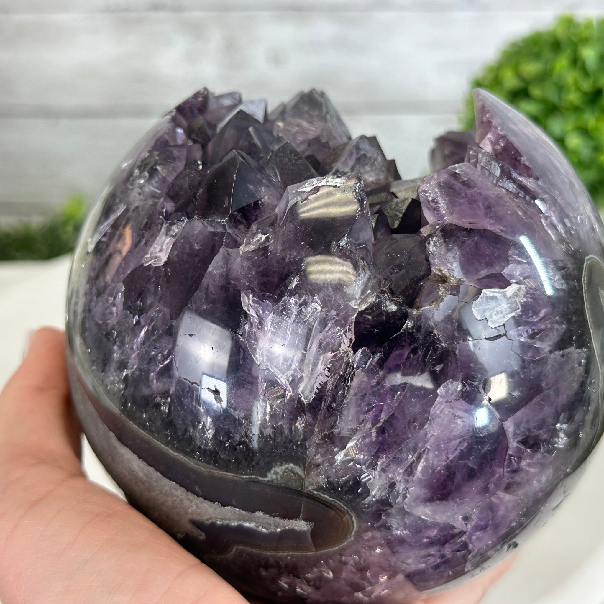 Extra Plus Druzy Amethyst Sphere on a Metal Stand, 6.7 lbs & 9.9" Tall #5630-0067 - Brazil GemsBrazil GemsExtra Plus Druzy Amethyst Sphere on a Metal Stand, 6.7 lbs & 9.9" Tall #5630-0067Spheres5630-0067