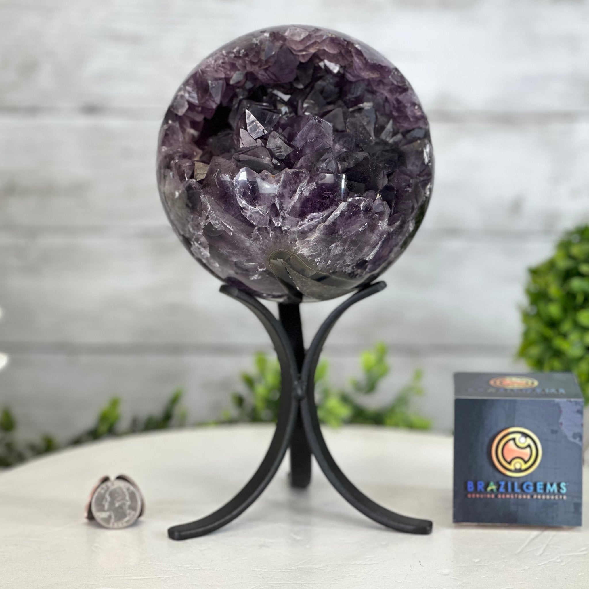 Extra Plus Druzy Amethyst Sphere on a Metal Stand, 6.7 lbs & 9.9" Tall #5630-0067 - Brazil GemsBrazil GemsExtra Plus Druzy Amethyst Sphere on a Metal Stand, 6.7 lbs & 9.9" Tall #5630-0067Spheres5630-0067