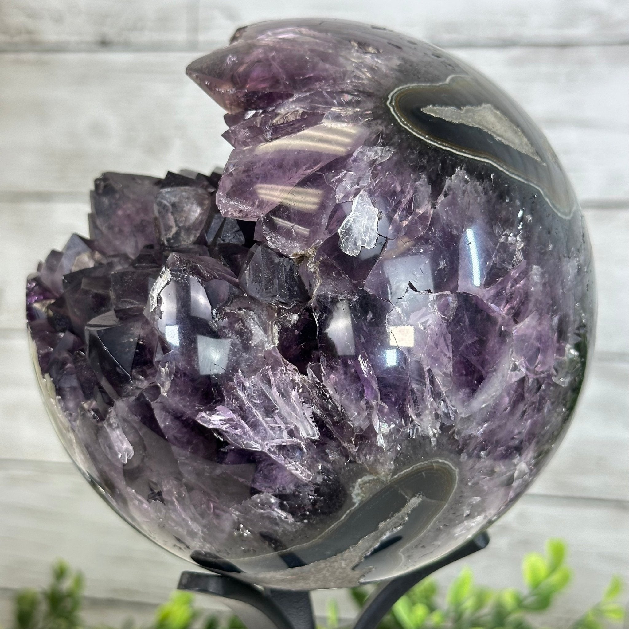 Extra Plus Druzy Amethyst Sphere on a Metal Stand, 6.7 lbs & 9.9" Tall #5630-0067 - Brazil GemsBrazil GemsExtra Plus Druzy Amethyst Sphere on a Metal Stand, 6.7 lbs & 9.9" Tall #5630-0067Spheres5630-0067
