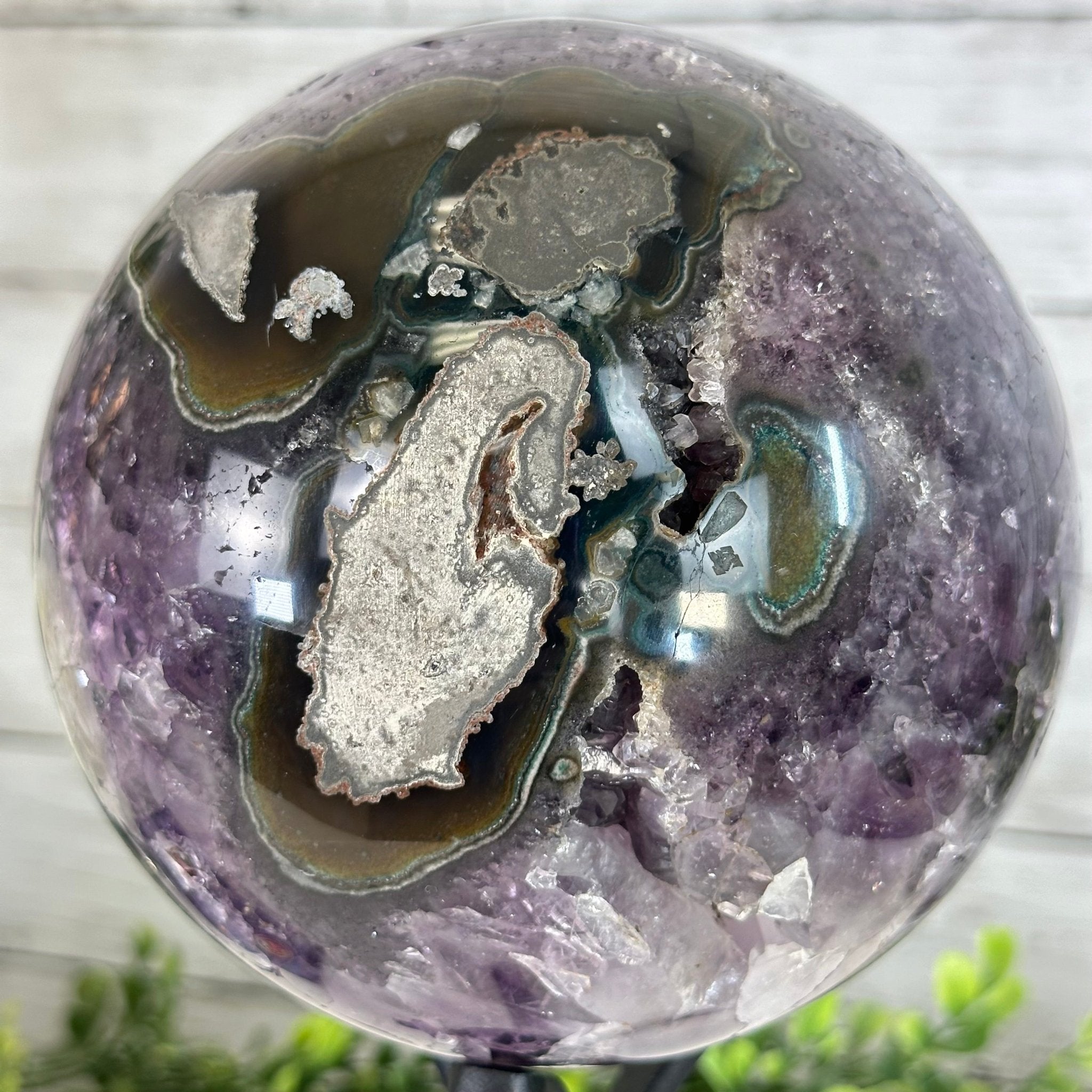 Extra Plus Druzy Amethyst Sphere on a Metal Stand, 6.7 lbs & 9.9" Tall #5630-0067 - Brazil GemsBrazil GemsExtra Plus Druzy Amethyst Sphere on a Metal Stand, 6.7 lbs & 9.9" Tall #5630-0067Spheres5630-0067