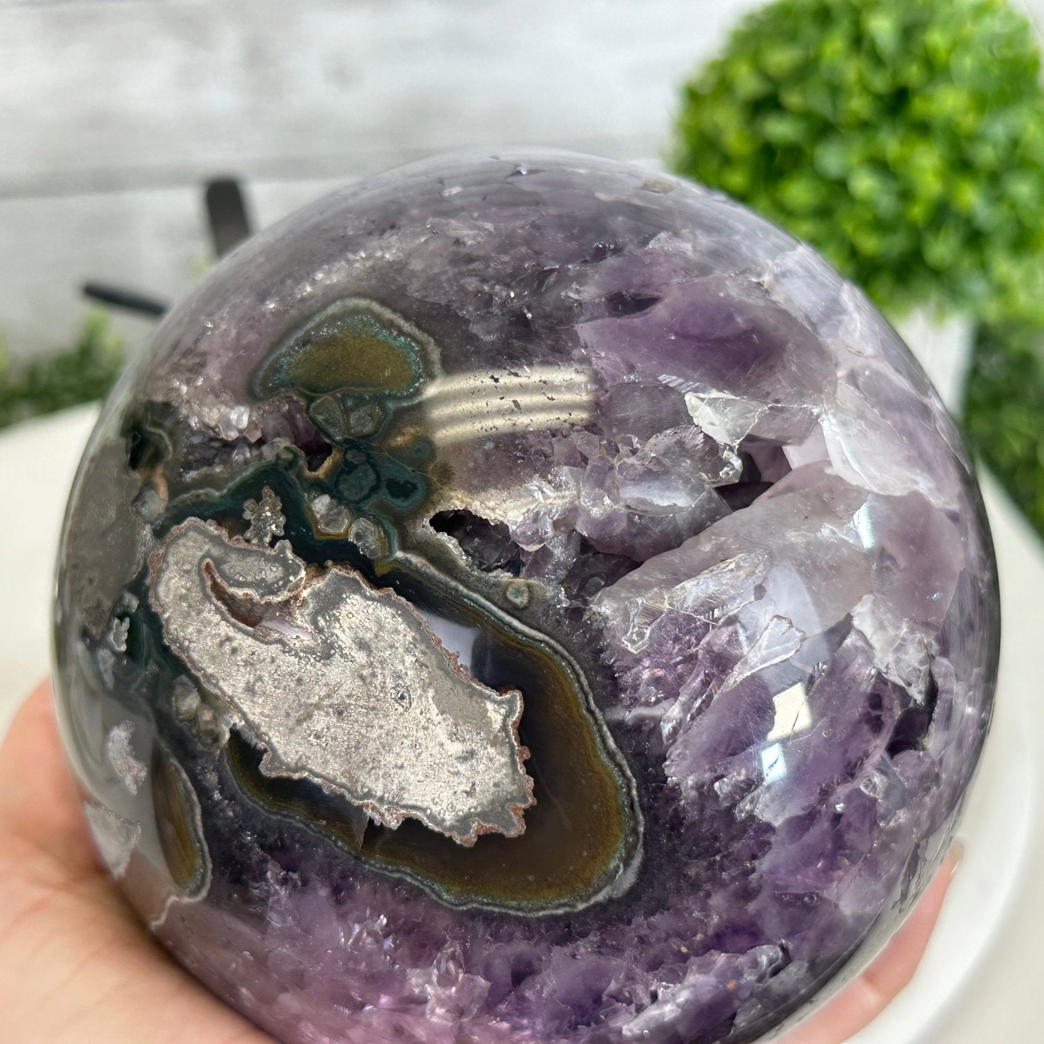Extra Plus Druzy Amethyst Sphere on a Metal Stand, 6.7 lbs & 9.9" Tall #5630-0067 - Brazil GemsBrazil GemsExtra Plus Druzy Amethyst Sphere on a Metal Stand, 6.7 lbs & 9.9" Tall #5630-0067Spheres5630-0067