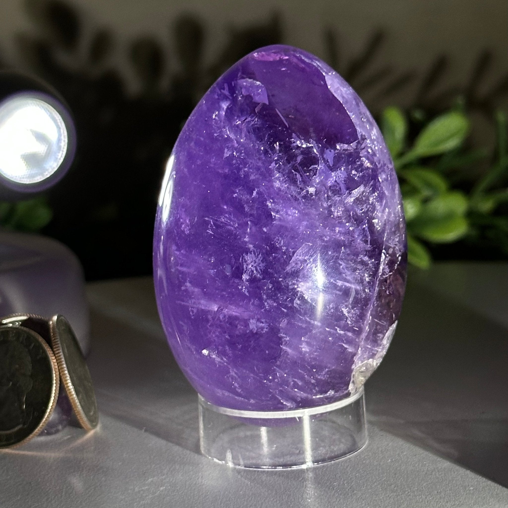 Extra Plus Polished Amethyst Egg w/ Acrylic Stand, 3” Tall #3995AM - 002 - Brazil GemsBrazil GemsExtra Plus Polished Amethyst Egg w/ Acrylic Stand, 3” Tall #3995AM - 002Freeform & Unique Shapes3995AM - 002