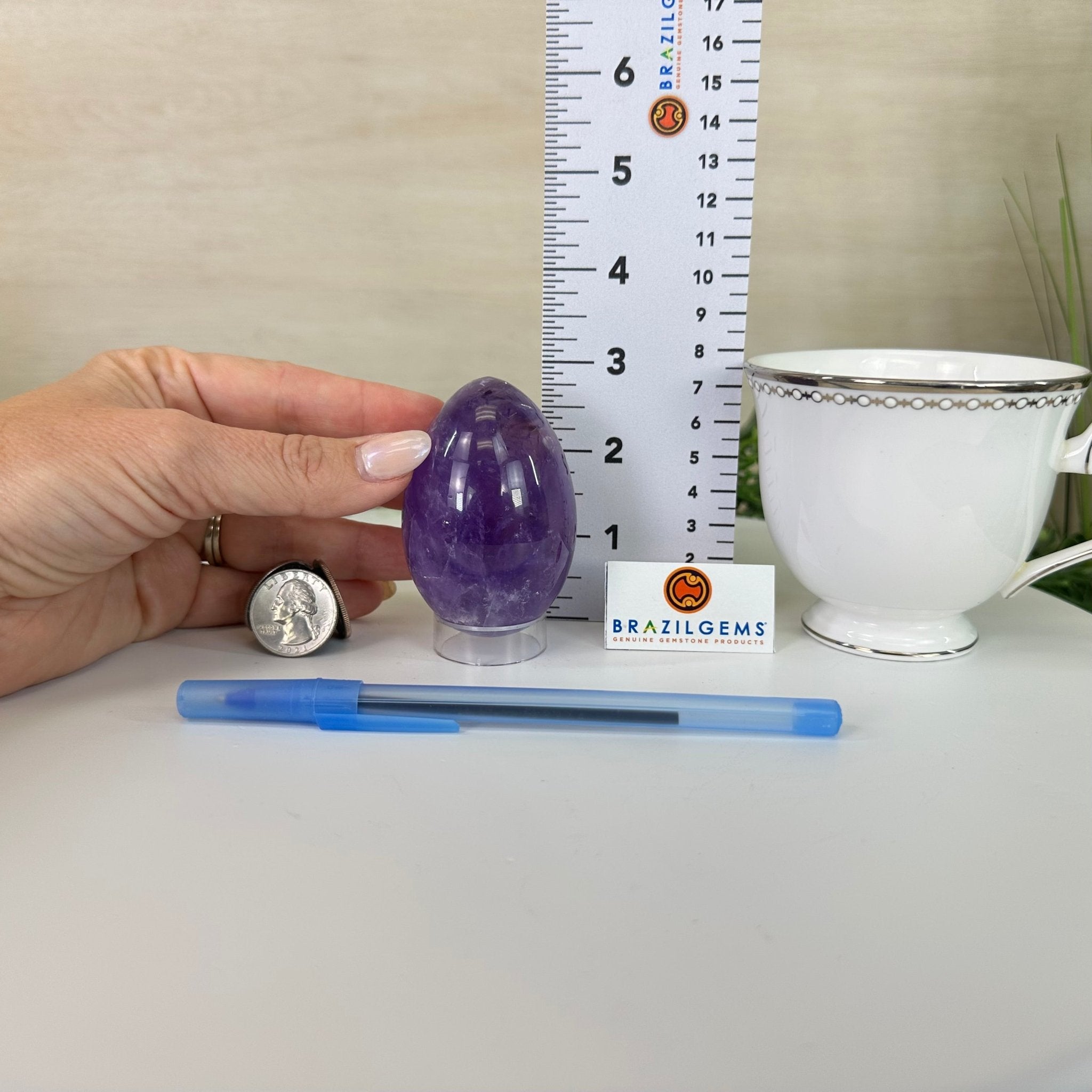 Extra Plus Polished Amethyst Egg w/ Acrylic Stand, 3” Tall #3995AM - 002 - Brazil GemsBrazil GemsExtra Plus Polished Amethyst Egg w/ Acrylic Stand, 3” Tall #3995AM - 002Freeform & Unique Shapes3995AM - 002