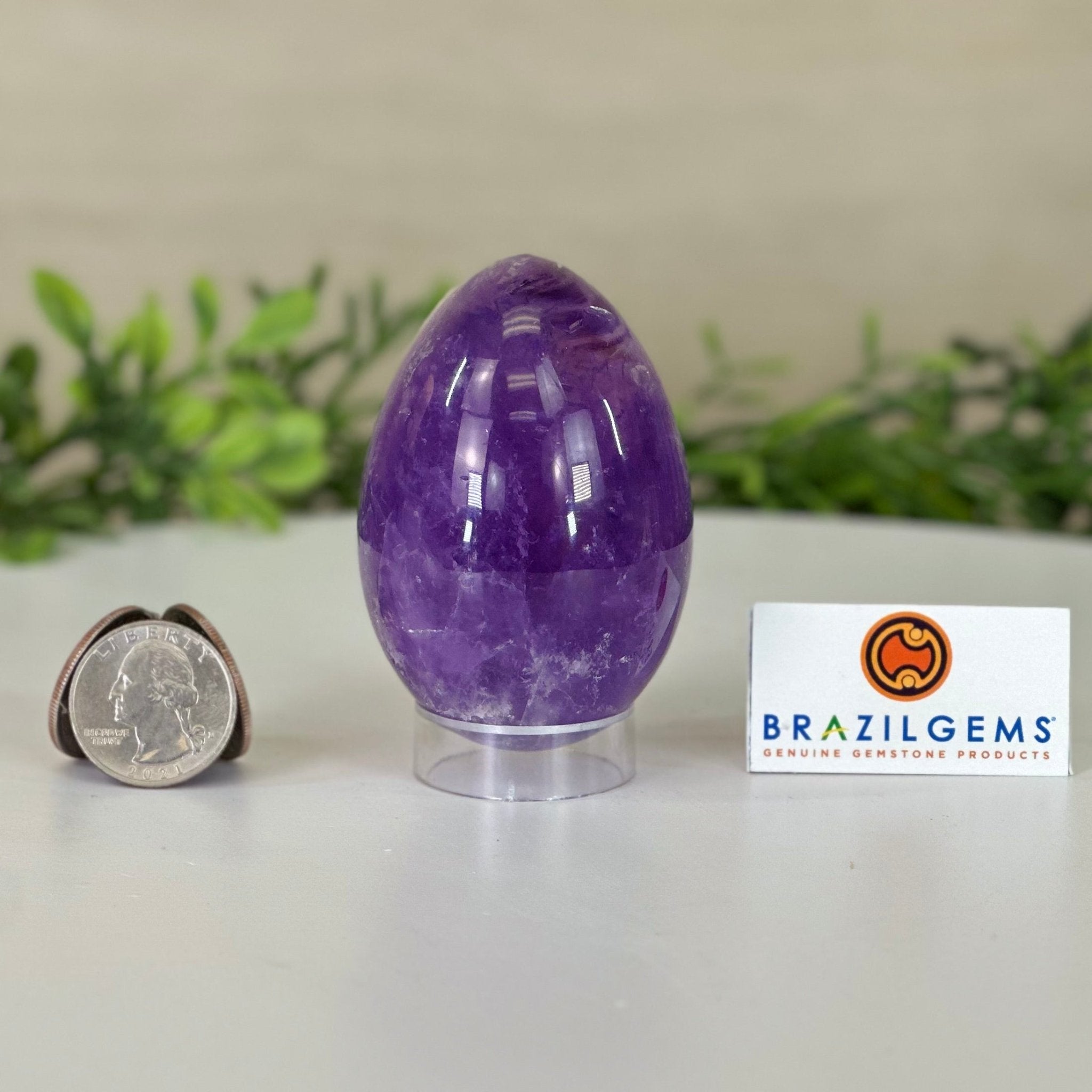 Extra Plus Polished Amethyst Egg w/ Acrylic Stand, 3” Tall #3995AM - 002 - Brazil GemsBrazil GemsExtra Plus Polished Amethyst Egg w/ Acrylic Stand, 3” Tall #3995AM - 002Freeform & Unique Shapes3995AM - 002