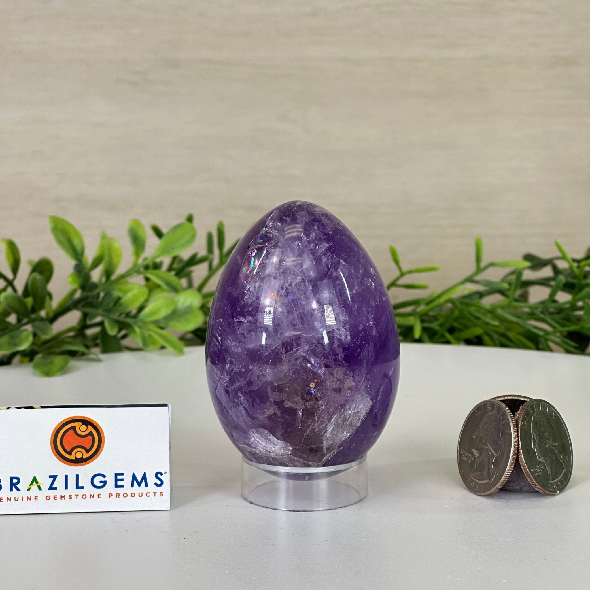Extra Plus Polished Amethyst Egg w/ Acrylic Stand, 3” Tall #3995AM - 002 - Brazil GemsBrazil GemsExtra Plus Polished Amethyst Egg w/ Acrylic Stand, 3” Tall #3995AM - 002Freeform & Unique Shapes3995AM - 002