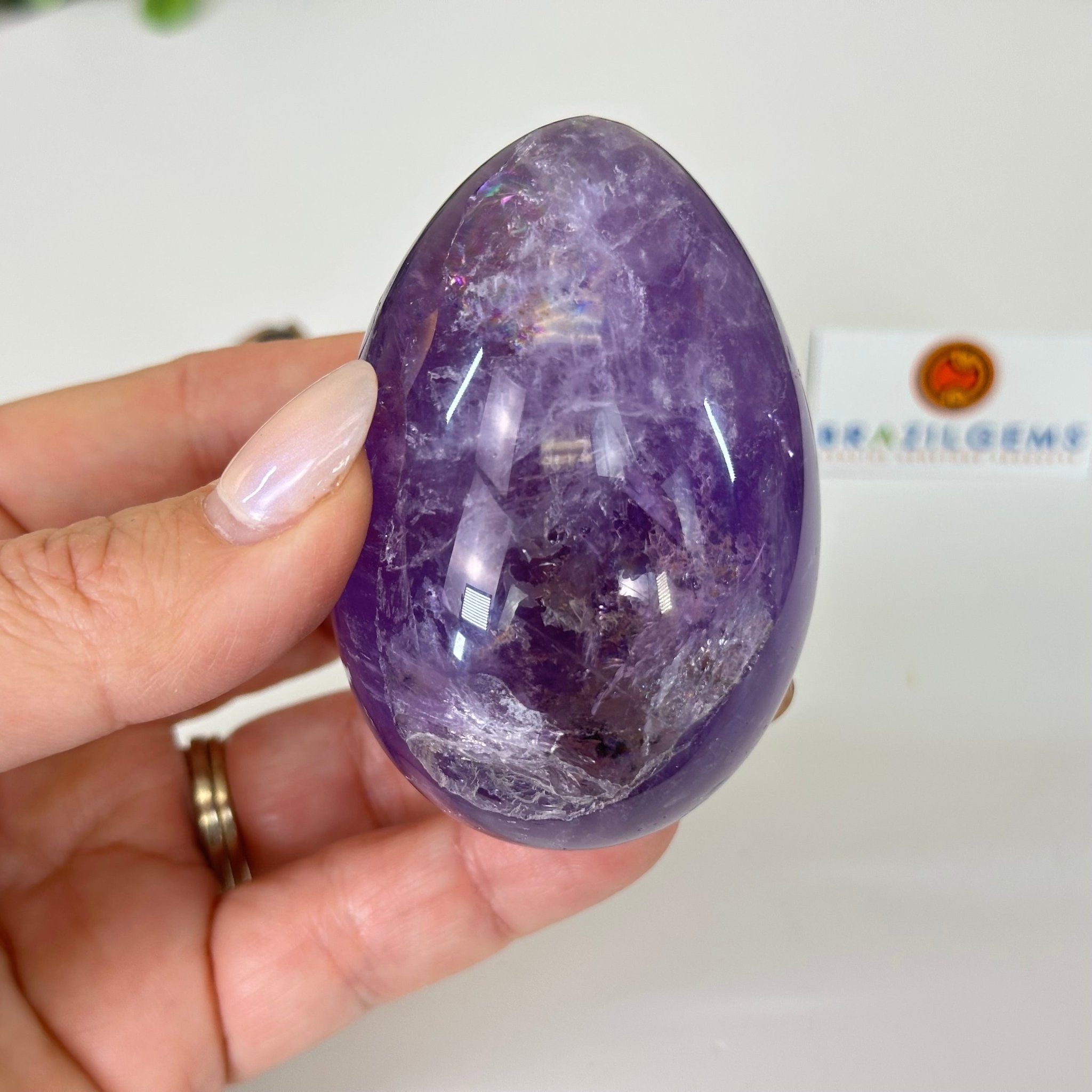 Extra Plus Polished Amethyst Egg w/ Acrylic Stand, 3” Tall #3995AM - 002 - Brazil GemsBrazil GemsExtra Plus Polished Amethyst Egg w/ Acrylic Stand, 3” Tall #3995AM - 002Freeform & Unique Shapes3995AM - 002