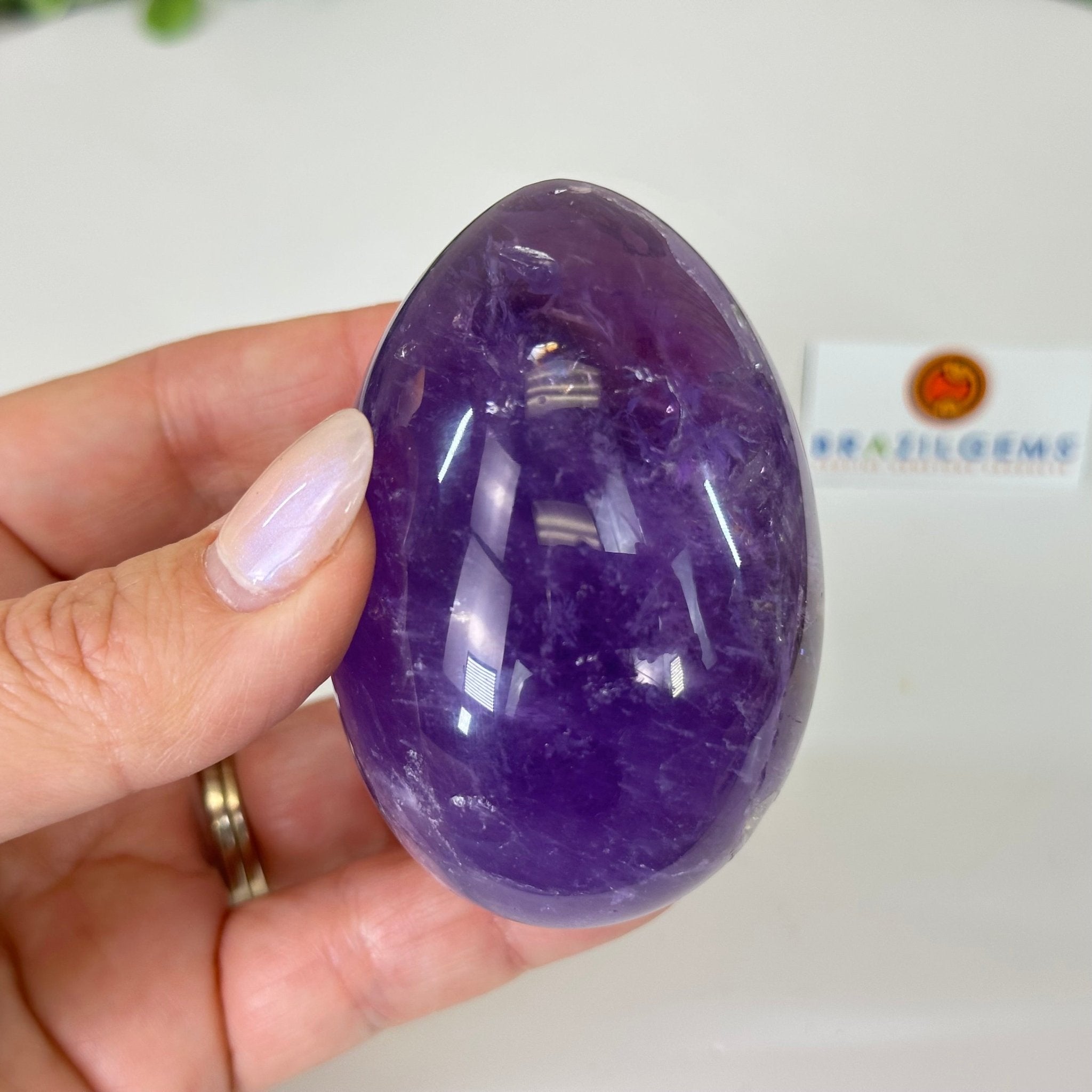 Extra Plus Polished Amethyst Egg w/ Acrylic Stand, 3” Tall #3995AM - 002 - Brazil GemsBrazil GemsExtra Plus Polished Amethyst Egg w/ Acrylic Stand, 3” Tall #3995AM - 002Freeform & Unique Shapes3995AM - 002