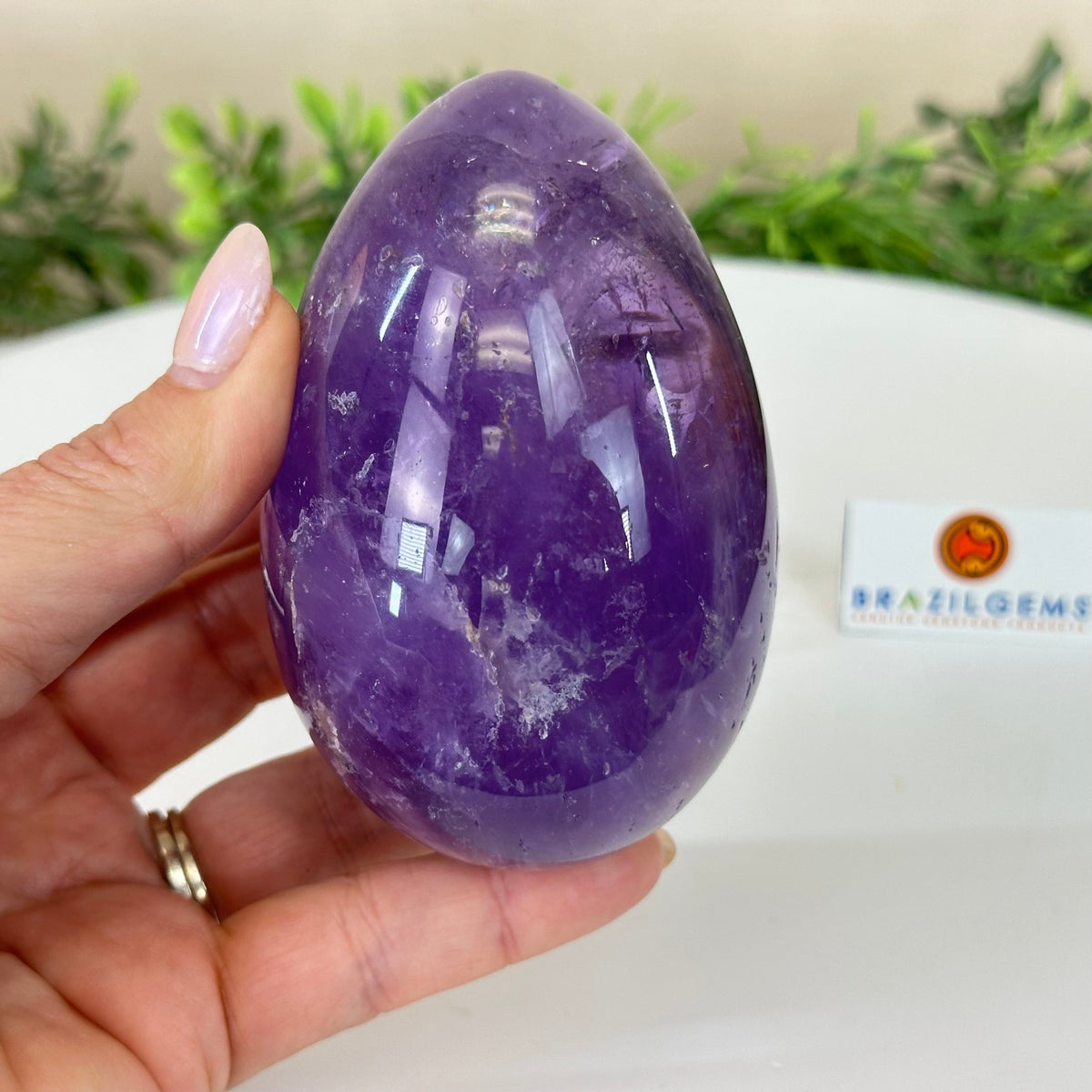 Extra Plus Polished Amethyst Egg w/ Acrylic Stand, 4.4” Tall #3995AM - 004 - Brazil GemsBrazil GemsExtra Plus Polished Amethyst Egg w/ Acrylic Stand, 4.4” Tall #3995AM - 004Freeform & Unique Shapes3995AM - 004