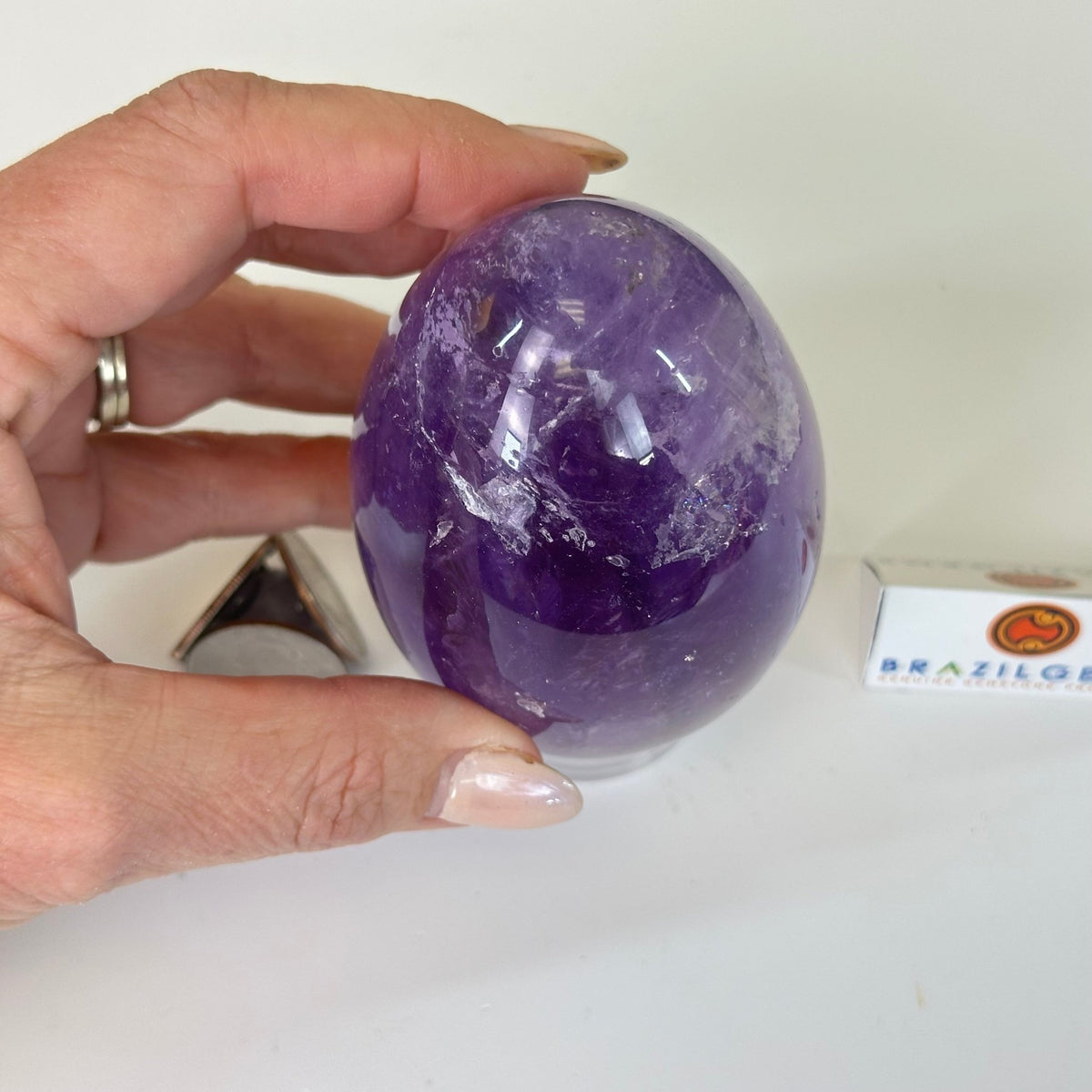 Extra Plus Polished Amethyst Egg w/ Acrylic Stand, 4.4” Tall #3995AM - 004 - Brazil GemsBrazil GemsExtra Plus Polished Amethyst Egg w/ Acrylic Stand, 4.4” Tall #3995AM - 004Freeform & Unique Shapes3995AM - 004