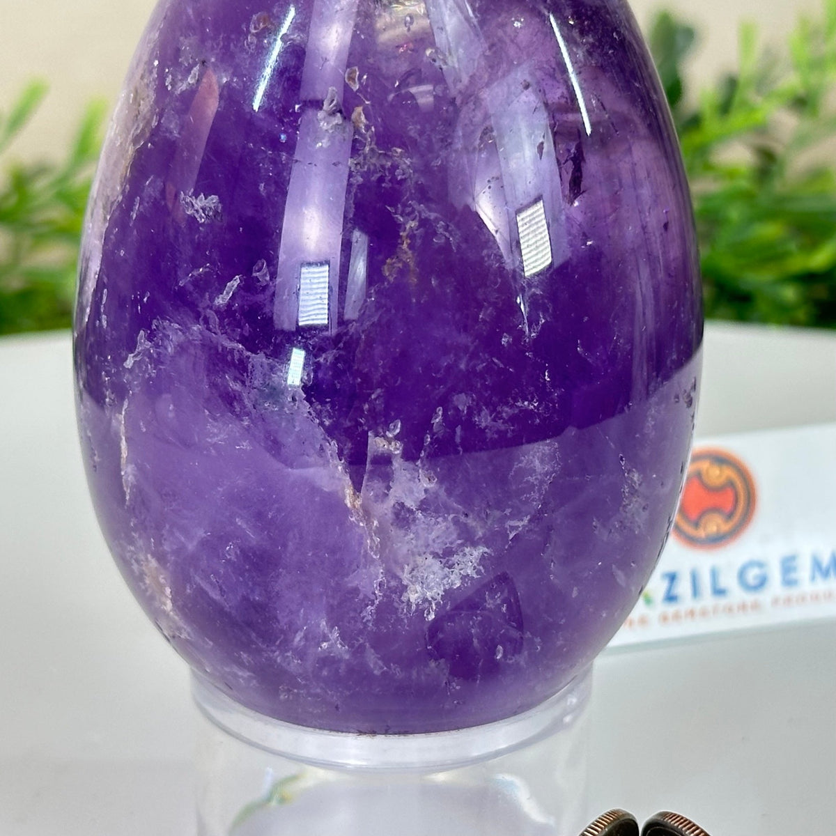 Extra Plus Polished Amethyst Egg w/ Acrylic Stand, 4.4” Tall #3995AM - 004 - Brazil GemsBrazil GemsExtra Plus Polished Amethyst Egg w/ Acrylic Stand, 4.4” Tall #3995AM - 004Freeform & Unique Shapes3995AM - 004