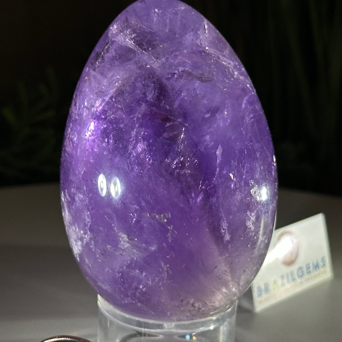 Extra Plus Polished Amethyst Egg w/ Acrylic Stand, 4.4” Tall #3995AM - 004 - Brazil GemsBrazil GemsExtra Plus Polished Amethyst Egg w/ Acrylic Stand, 4.4” Tall #3995AM - 004Freeform & Unique Shapes3995AM - 004