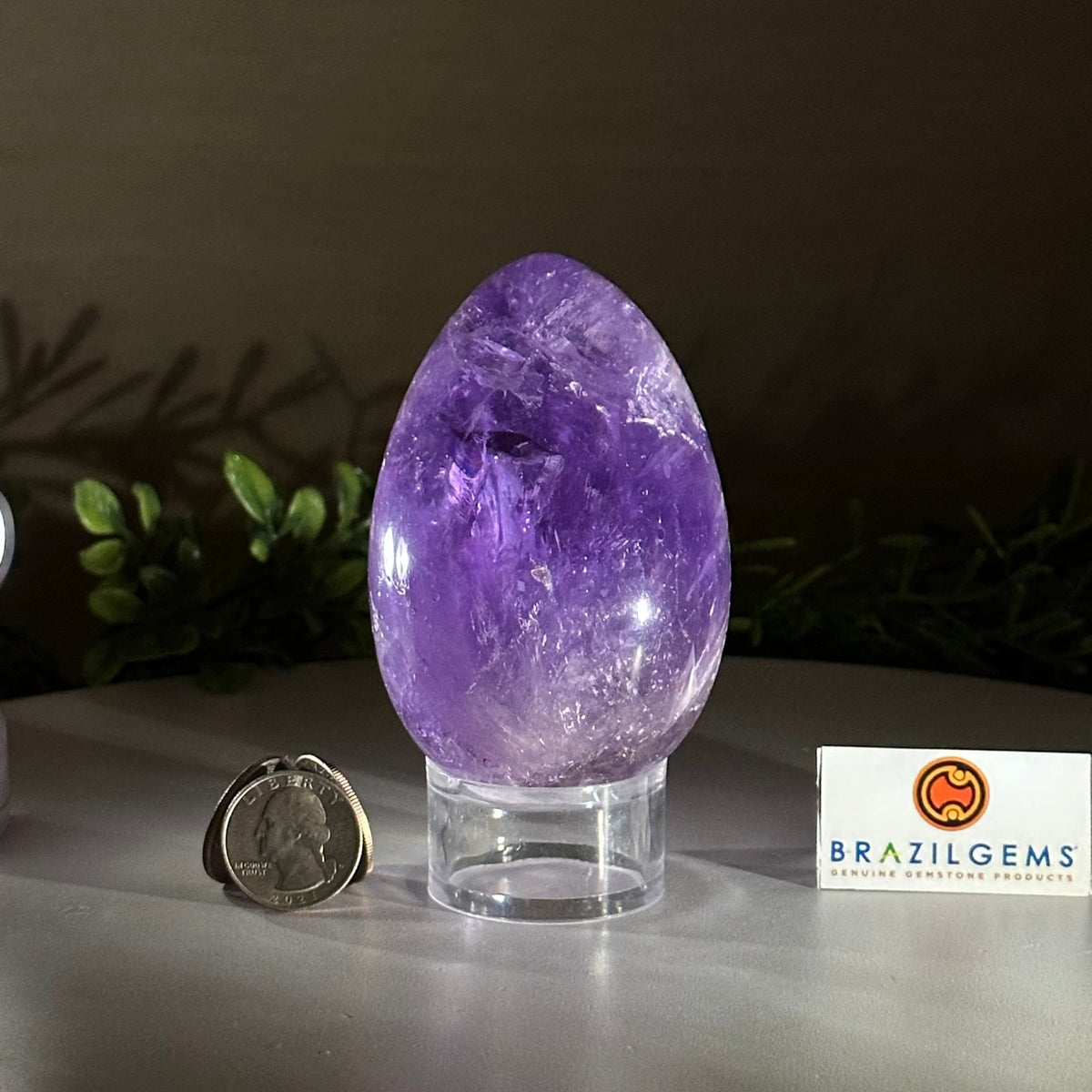 Extra Plus Polished Amethyst Egg w/ Acrylic Stand, 4.4” Tall #3995AM - 004 - Brazil GemsBrazil GemsExtra Plus Polished Amethyst Egg w/ Acrylic Stand, 4.4” Tall #3995AM - 004Freeform & Unique Shapes3995AM - 004