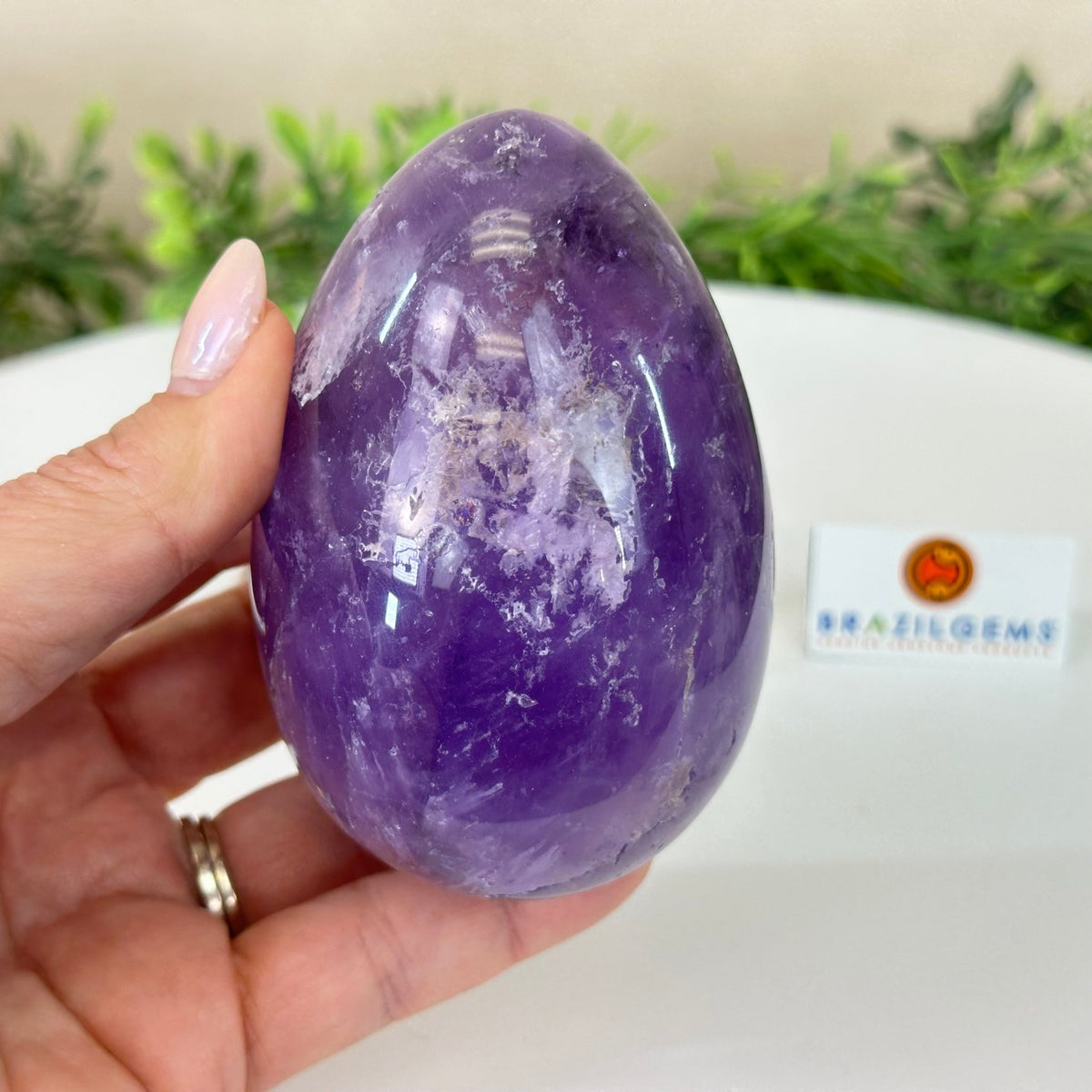 Extra Plus Polished Amethyst Egg w/ Acrylic Stand, 4.4” Tall #3995AM - 004 - Brazil GemsBrazil GemsExtra Plus Polished Amethyst Egg w/ Acrylic Stand, 4.4” Tall #3995AM - 004Freeform & Unique Shapes3995AM - 004