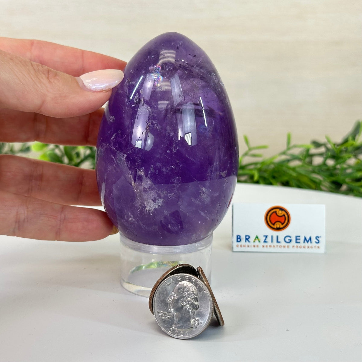 Extra Plus Polished Amethyst Egg w/ Acrylic Stand, 4.4” Tall #3995AM - 004 - Brazil GemsBrazil GemsExtra Plus Polished Amethyst Egg w/ Acrylic Stand, 4.4” Tall #3995AM - 004Freeform & Unique Shapes3995AM - 004