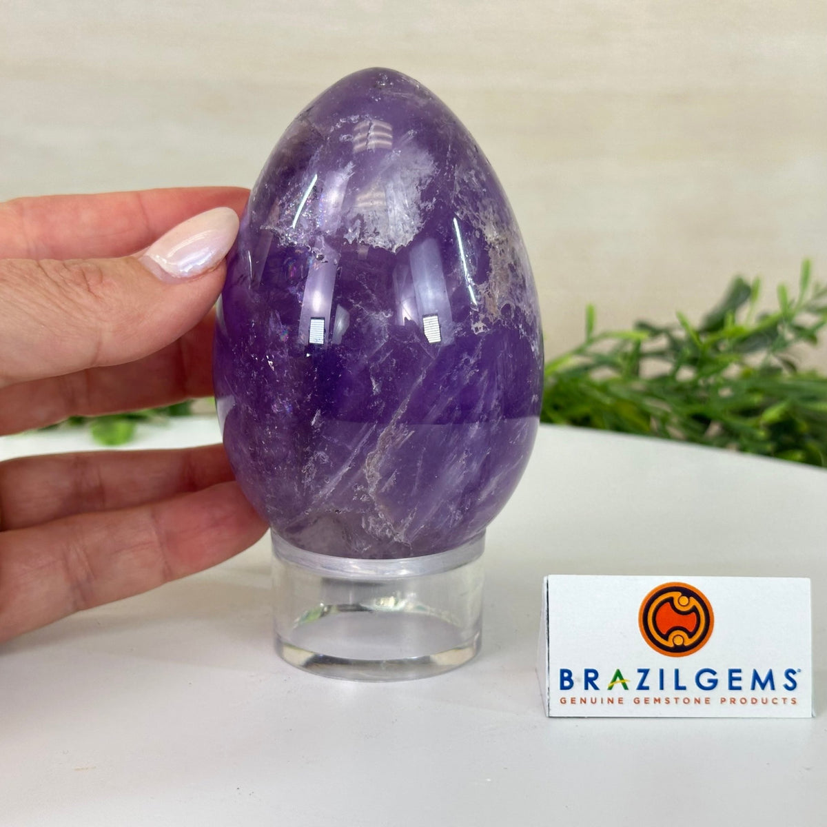 Extra Plus Polished Amethyst Egg w/ Acrylic Stand, 4.4” Tall #3995AM - 004 - Brazil GemsBrazil GemsExtra Plus Polished Amethyst Egg w/ Acrylic Stand, 4.4” Tall #3995AM - 004Freeform & Unique Shapes3995AM - 004