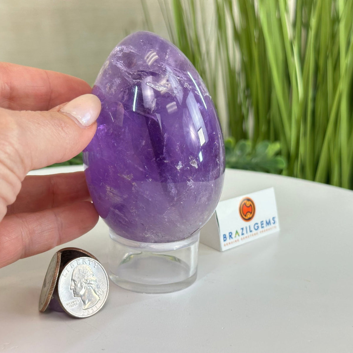 Extra Plus Polished Amethyst Egg w/ Acrylic Stand, 4.4” Tall #3995AM - 004 - Brazil GemsBrazil GemsExtra Plus Polished Amethyst Egg w/ Acrylic Stand, 4.4” Tall #3995AM - 004Freeform & Unique Shapes3995AM - 004